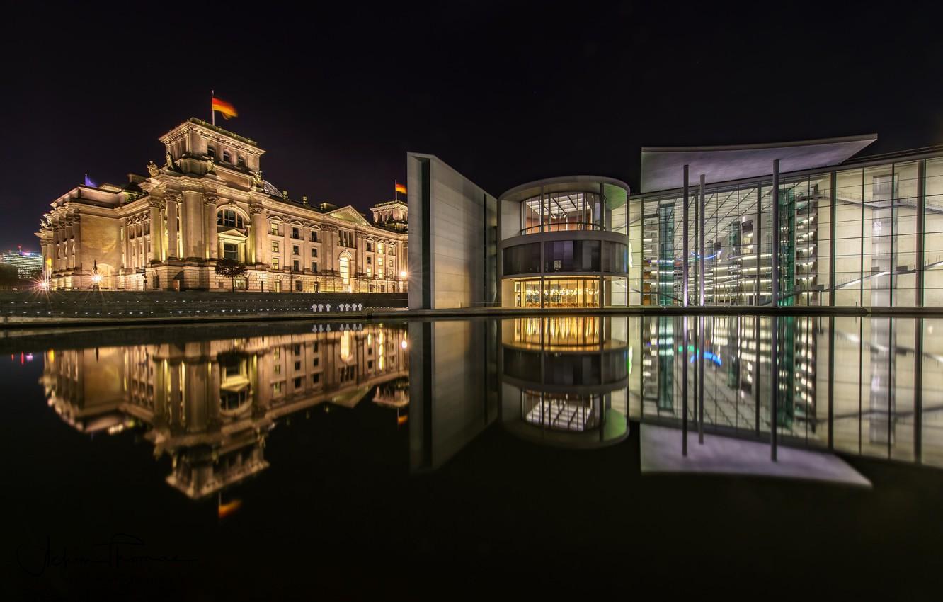 1332x850 Wallpaper night, lights, Germany, Berlin, The Reichstag, the government quarter image for desktop, section город