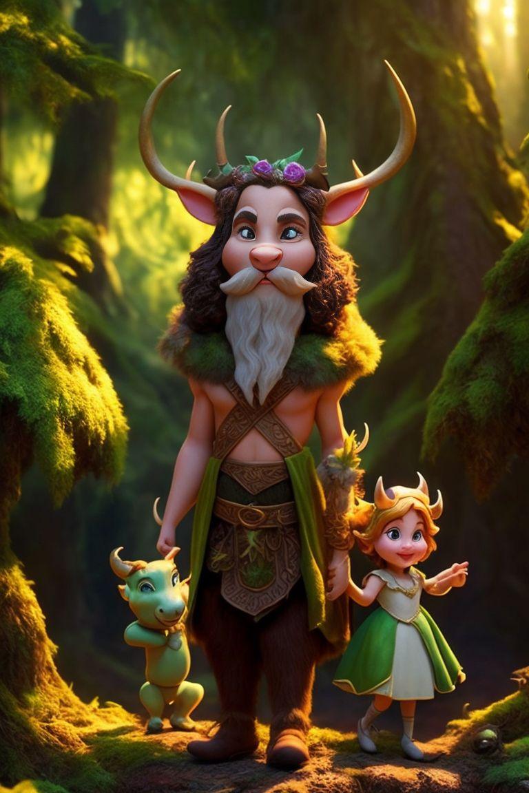768x1152 Fedoraxsa: The Terrible Yet Adorable Horned God Cernunnos In The Forest Surrounded By Fascinated Adorable Fairies
