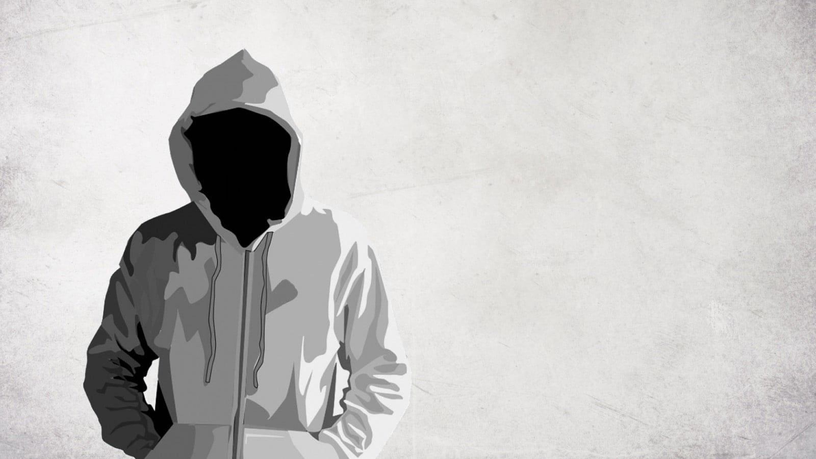 1600x900 Wallpaper Person In White Hoodie Vector Art, Dark, Faceless