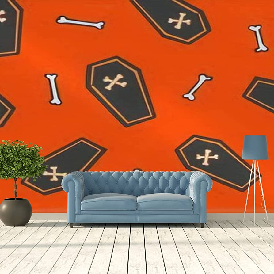 894x894 Modern 3D All Over Halloween Seamless Repeat with Tossed Black Coffins and Bones Wallpaper Stick and Peel Wall Stickers Removable Wall Paper Mural for Living Room Bedroom TV Background Wall