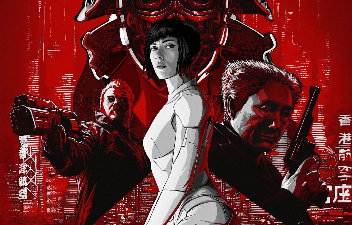 1332x850 Wallpaper fiction, Scarlett Johansson, art, Scarlett Johansson, action, poster, Ghost in the shell, Ghost in the Shell, The Major, Takeshi Kitano, Takeshi Kitano image for desktop, section фильмы