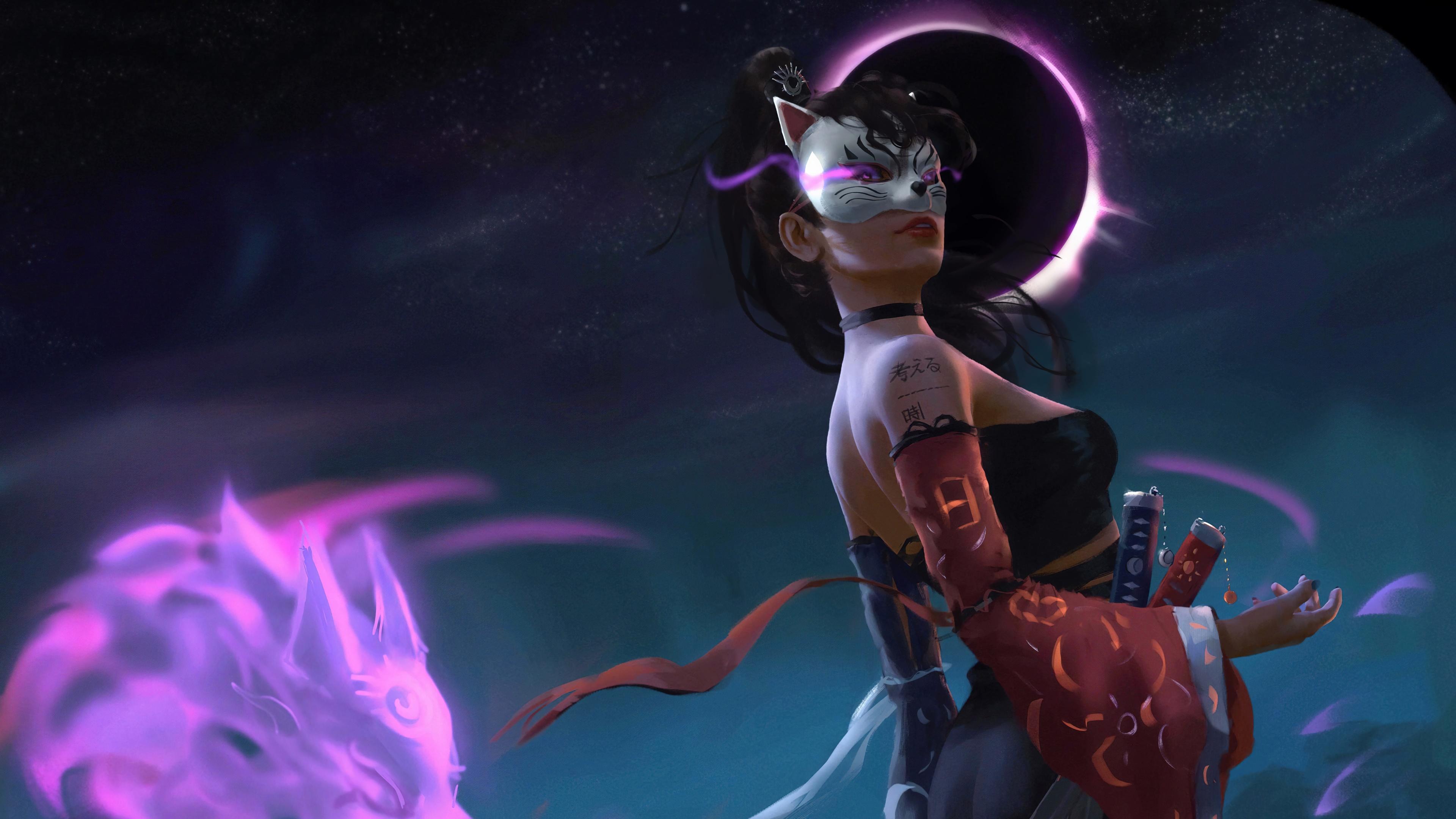 3840x2160 wallpaper, girl, fantasy, warrior, mask, art, 4k, HD Gallery HD Wallpaper