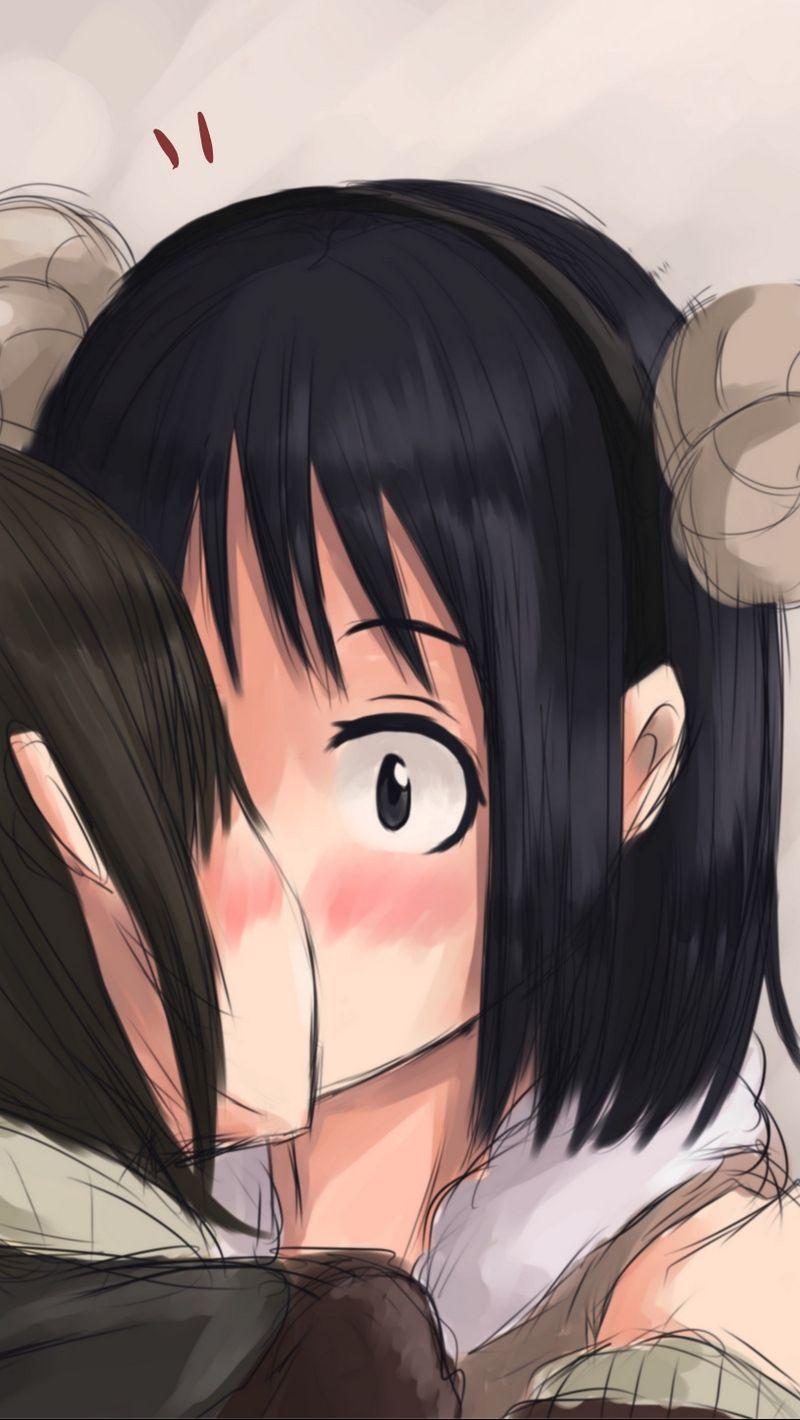 800x1420 Download wallpaper 800x1420 yuri kuma arashi, anime, couple, kiss