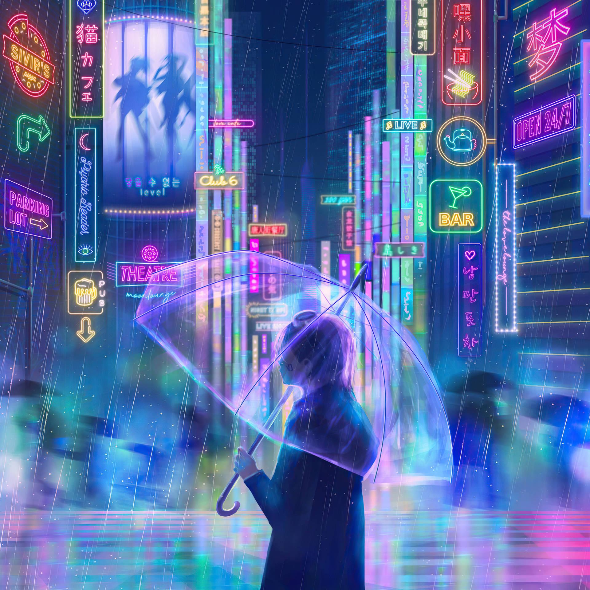 1920x1920 Download Neon City Lights Anime IPad Wallpaper