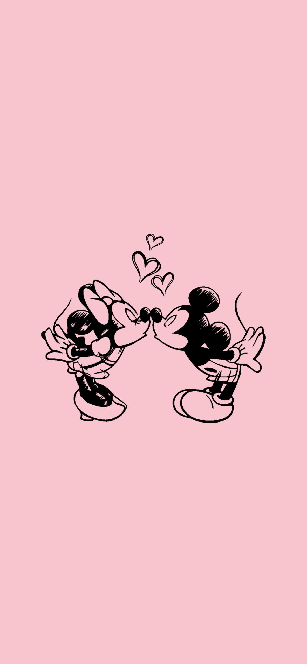 1183x2560 Mickey & Minnie Mouse Pink Wallpaper