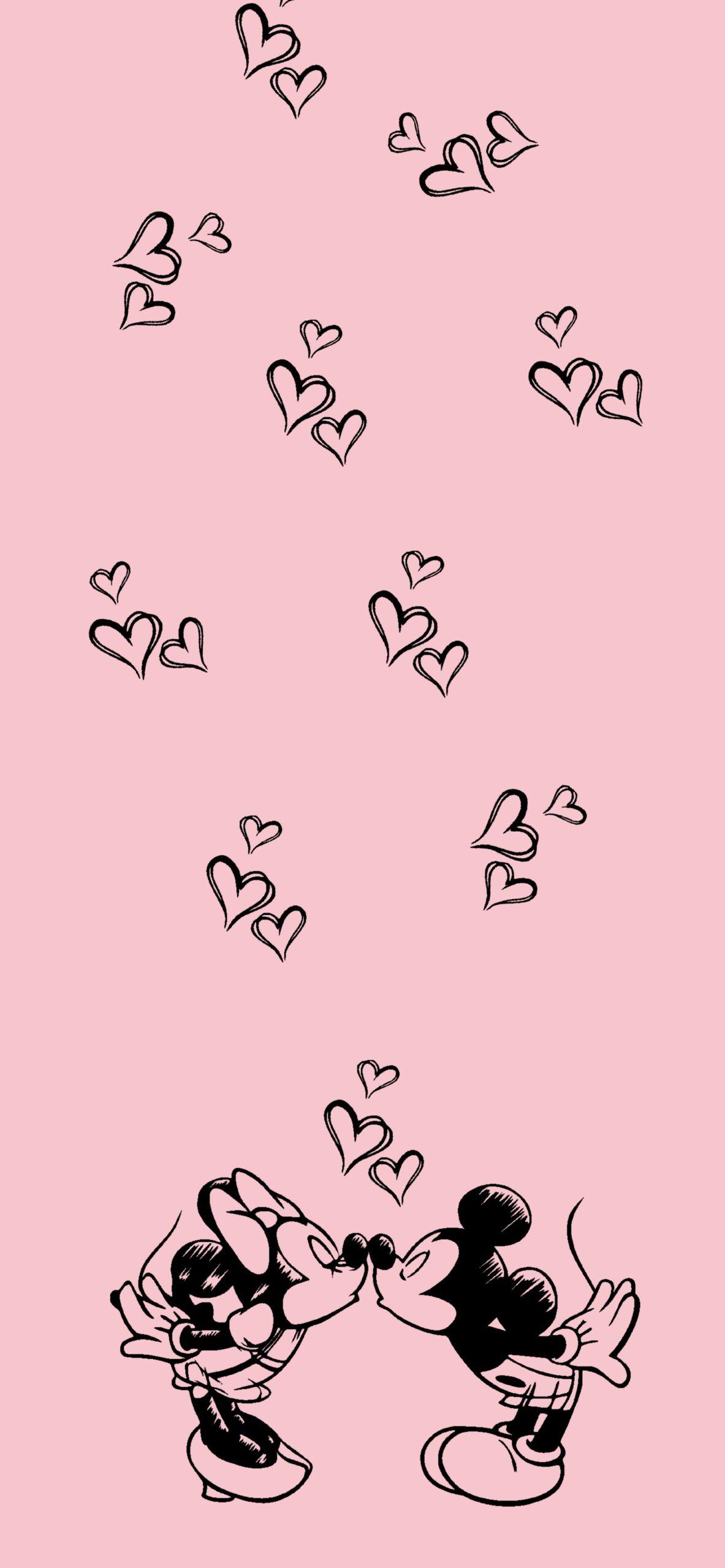 1183x2560 Mickey & Minnie Mouse Pink Wallpaper
