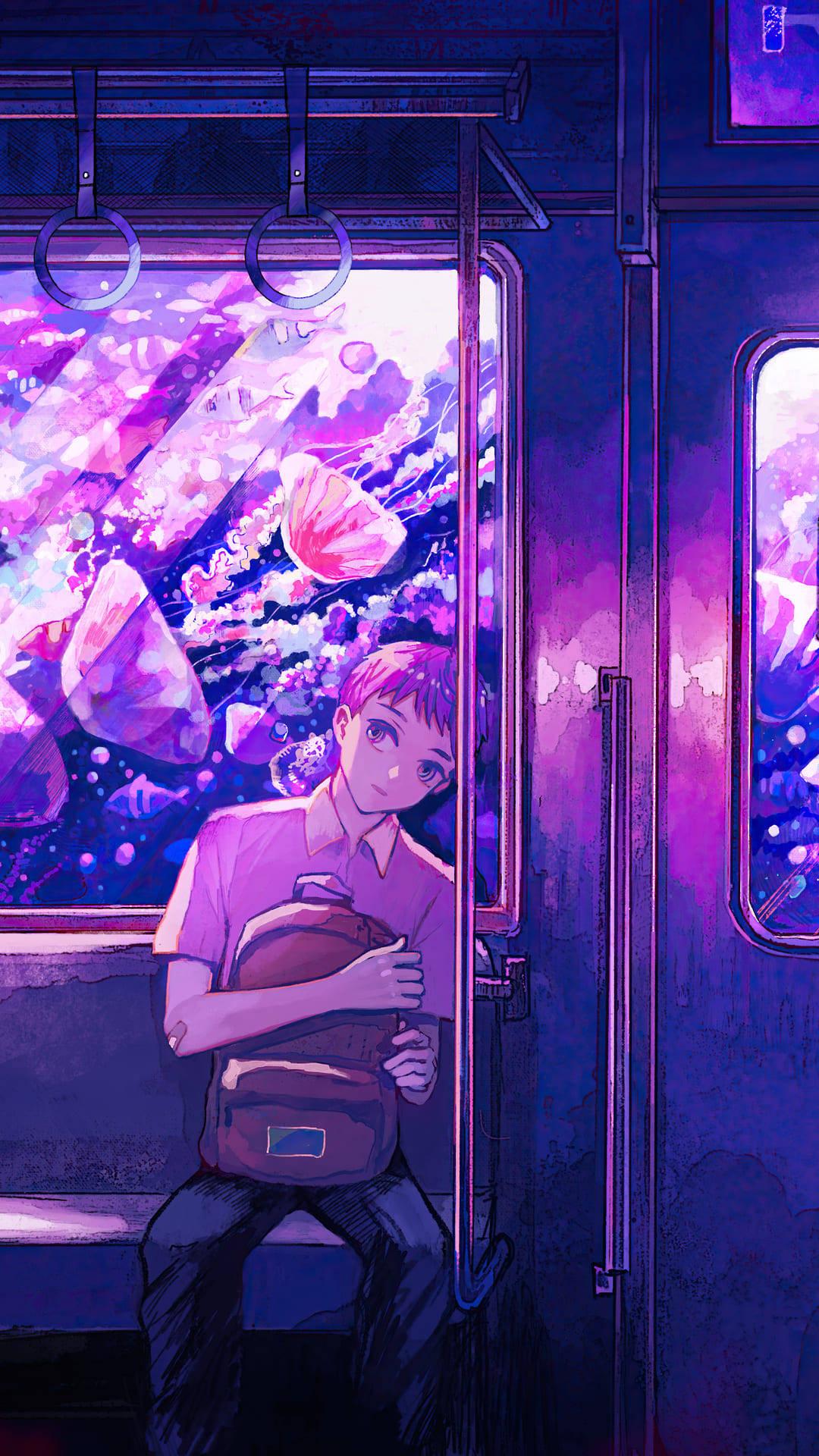1080x1920 Download Train Ride Anime Boy Sad Aesthetic Wallpaper