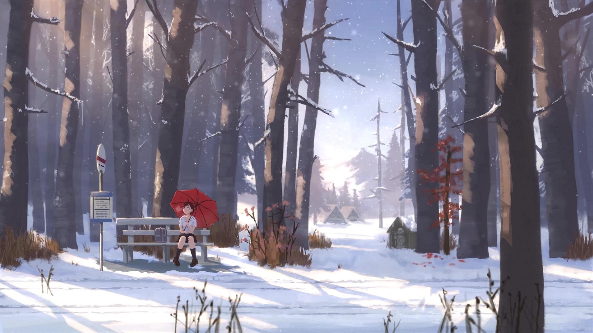 1920x1080 Bus Stop Winter Live Wallpaper