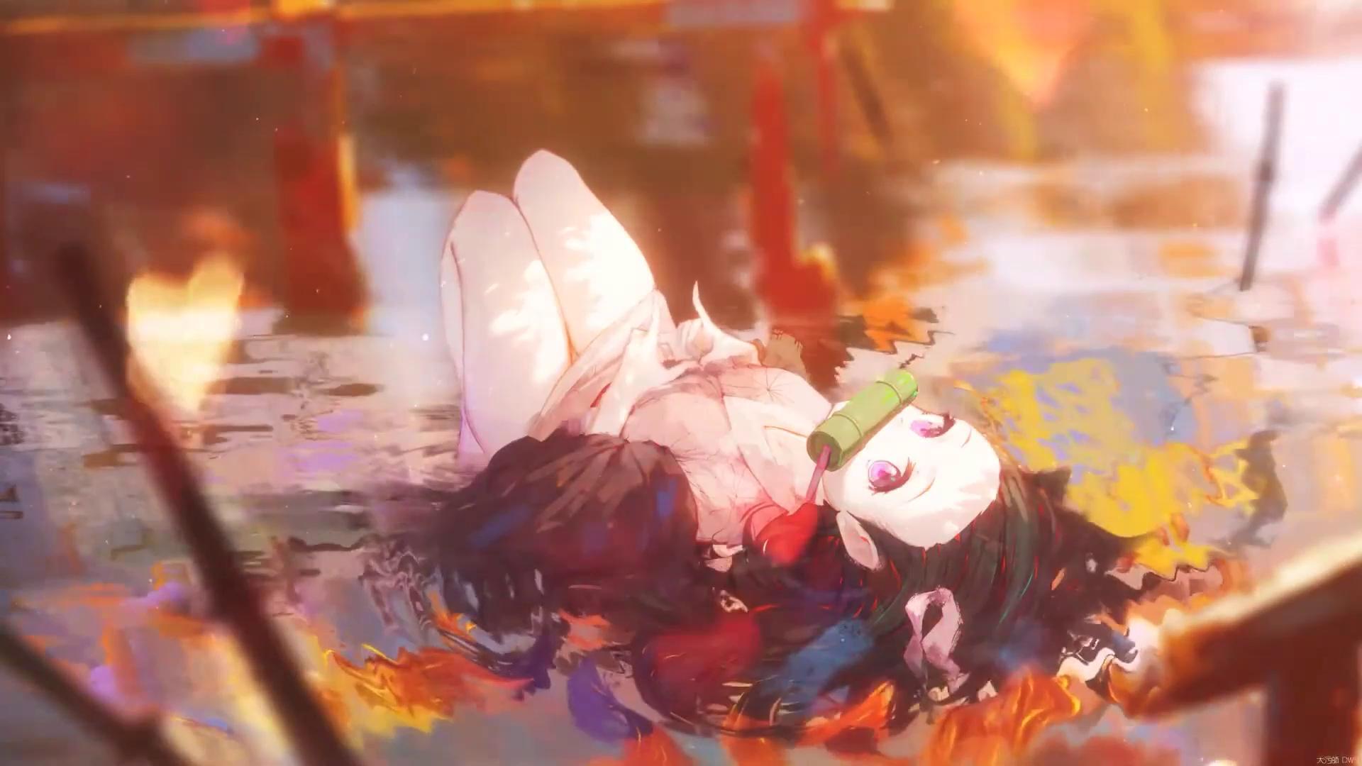 1920x1080 Silent And Strong Nezuko Kamado Lying On The Lake Live Wallpaper