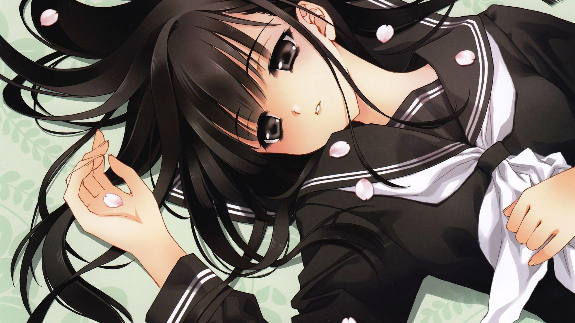 1920x1080 Desktop Wallpaper Lying Down, Sad, Anime Girl, Black Dress, Original, HD Image, Picture, Background, 37ac84