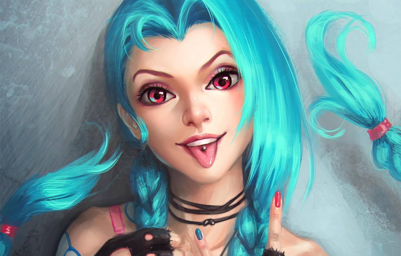 1332x850 Wallpaper language, lol, League of Legends, blue hair, jinx image for desktop, section игры