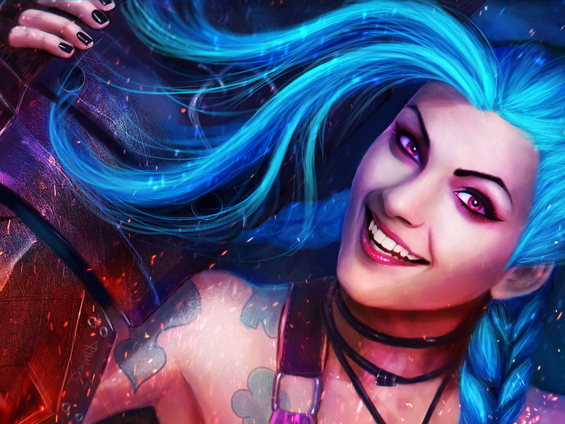 1920x1440 Jinx Cosplay Girl Blue Hair League Of Legends Video Games HD Desktop Wallpaper 2560x1440 :