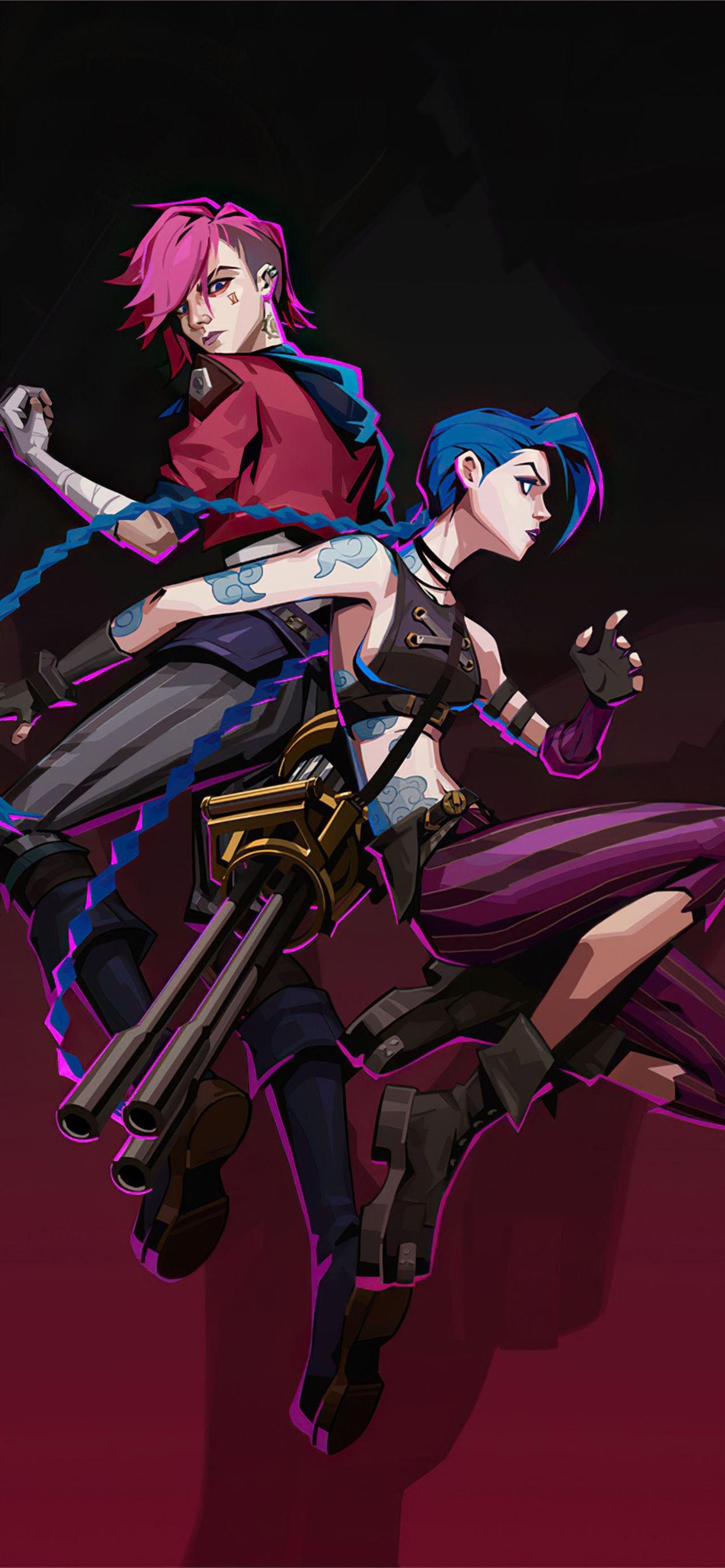 1242x2688 jinx and vi league of legends minimal 4k iPhone Wallpaper Free Download