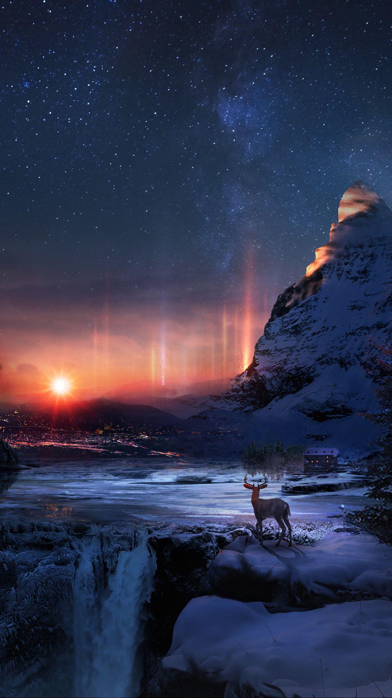 1350x2400 Download wallpaper 1350x2400 deer, winter, night, art, snow iphone 8+/7+/6s+/for parallax HD background