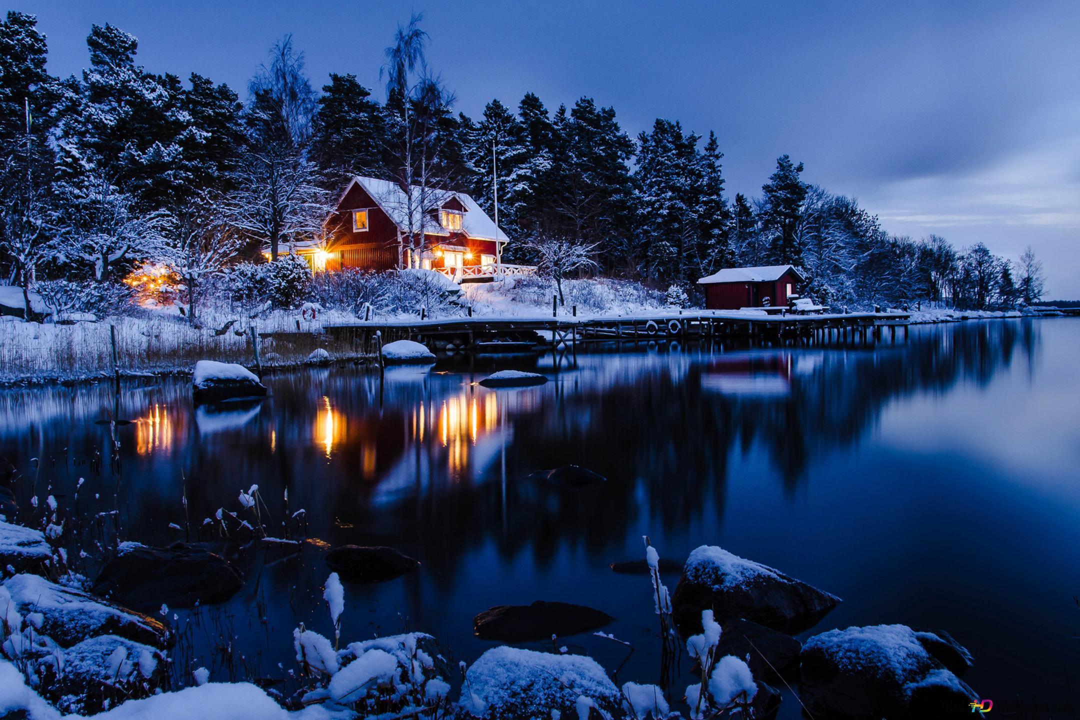 2160x1440 Beautiful Night in the Winter 4K wallpaper download