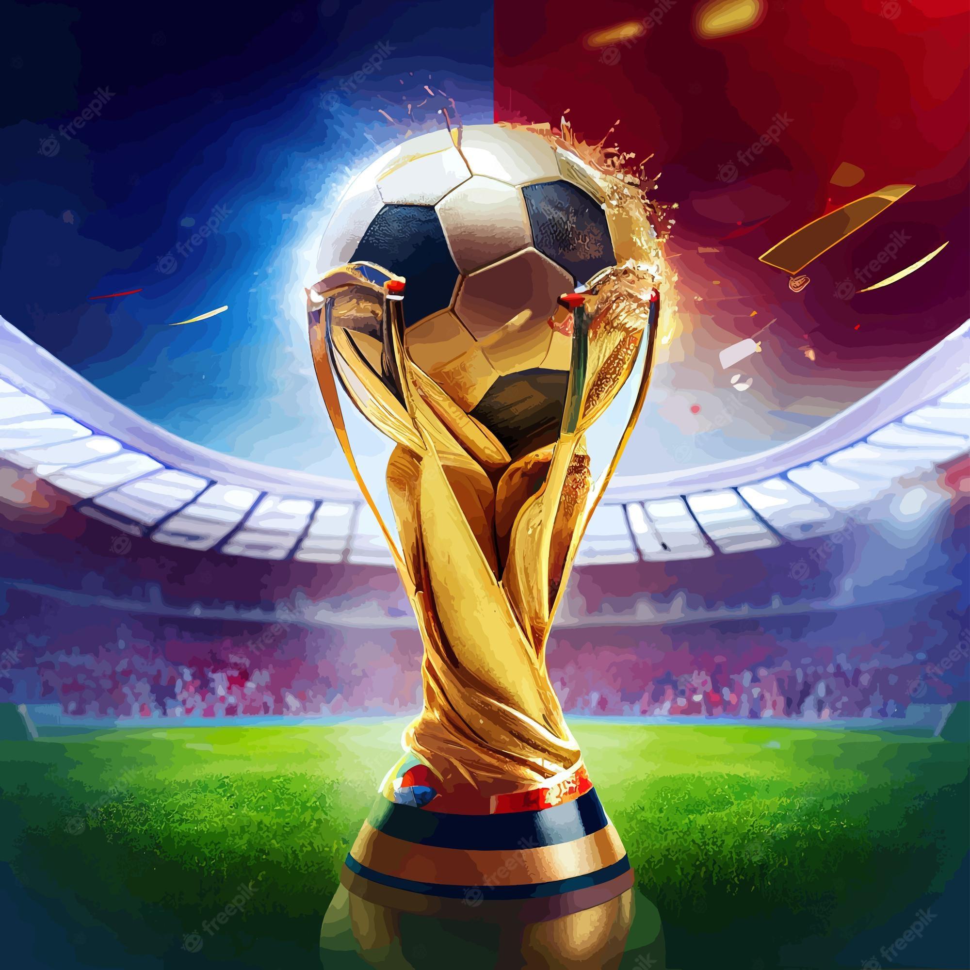 2000x2000 Premium Photo. World cup trophy in a soccer stadium