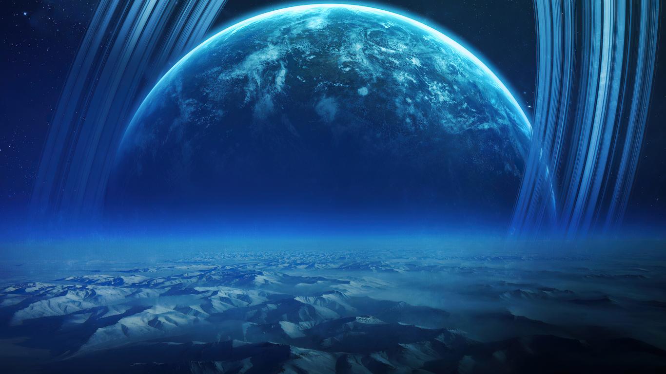 1366x768 Saturn planets landscape fantasy wallpaper background