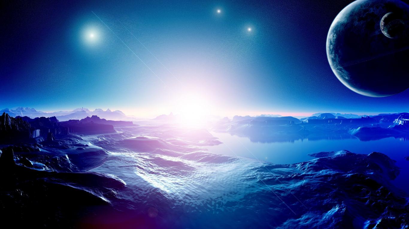 1366x768 Fantasy Planet's Surface Space Wallpaper Background