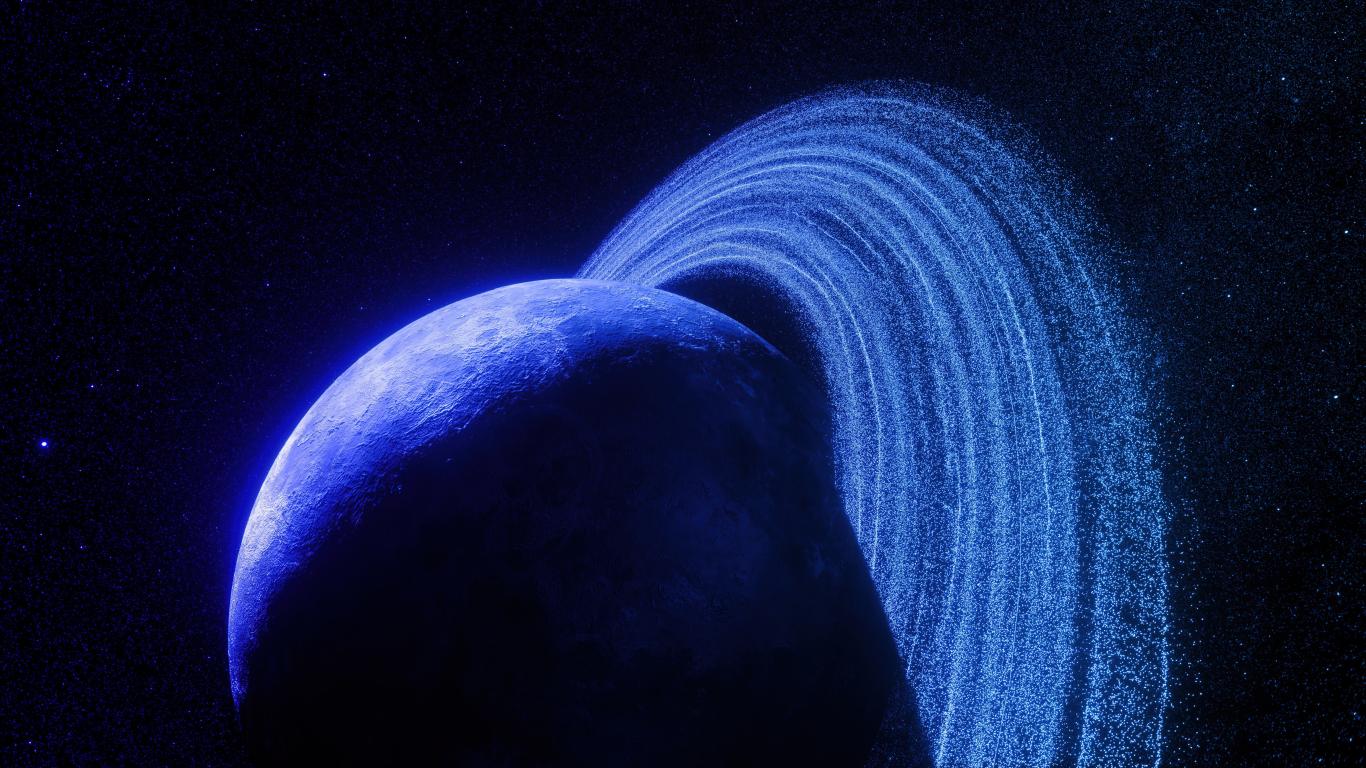 1366x768 Blue Planet With Rings Fantasy Wallpaper Background
