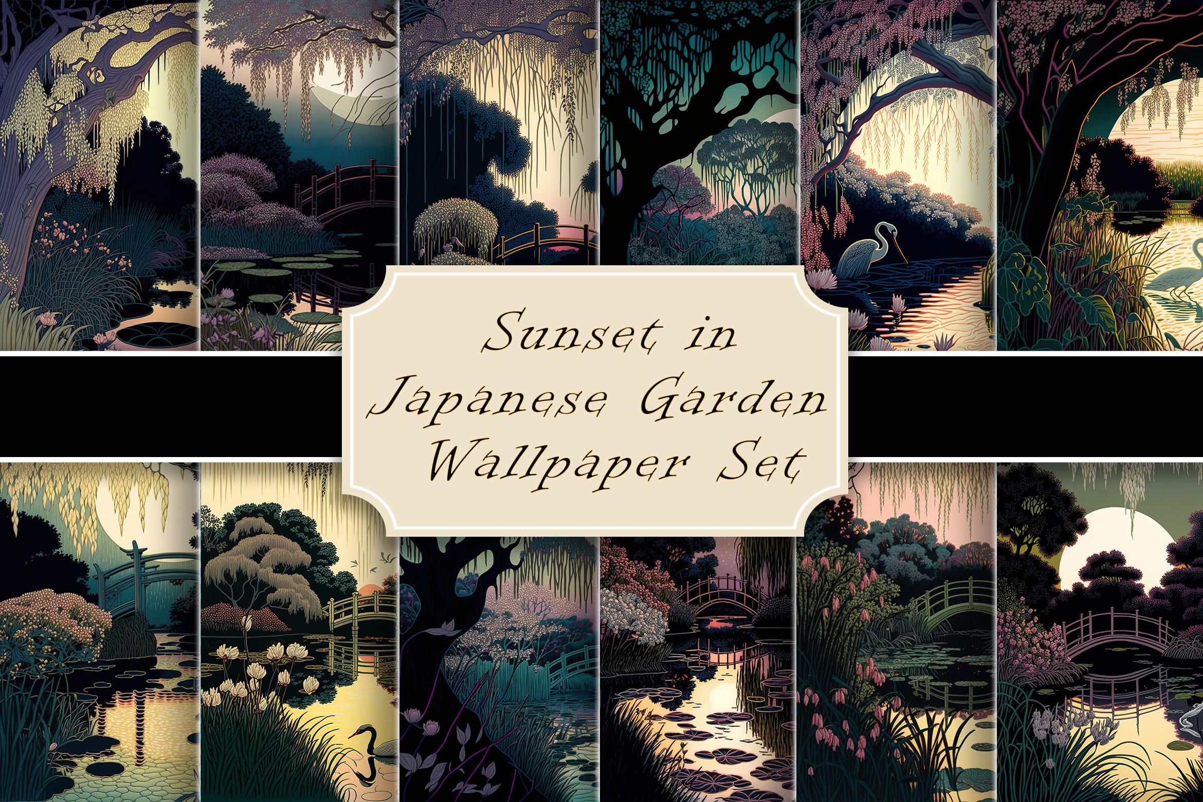 2340x1560 Sunset in Japanese Garden Wallpaper Graphic by Fun Digital · Creative Fabrica