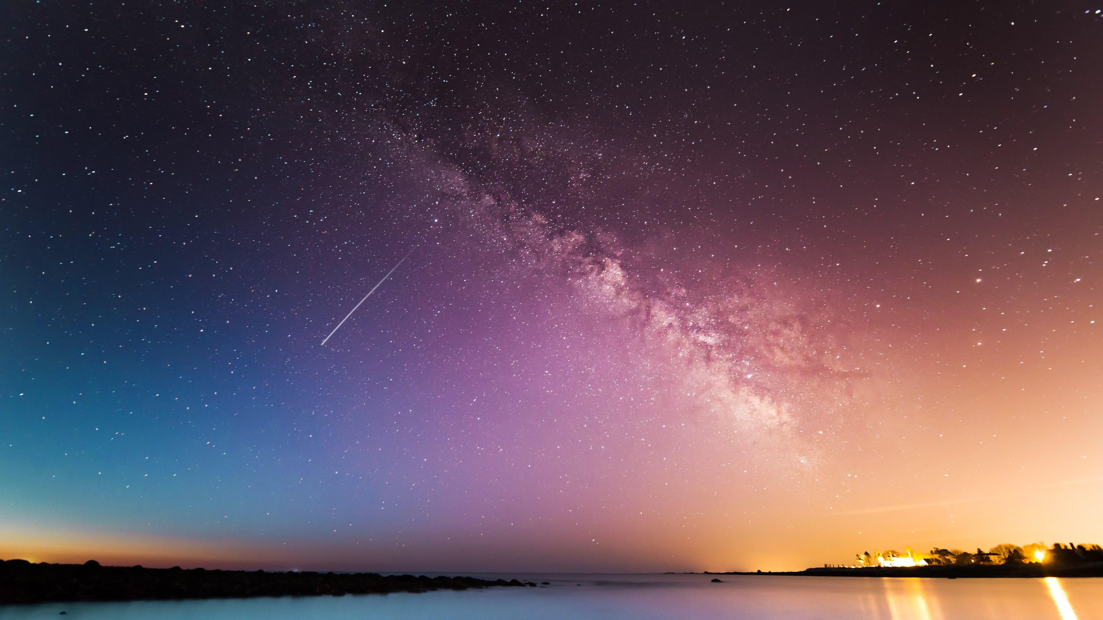 3840x2160 Wallpaper / colorful starry night sky with the milky way and a shooting star over rye, shooting star rye 4k wallpaper free download