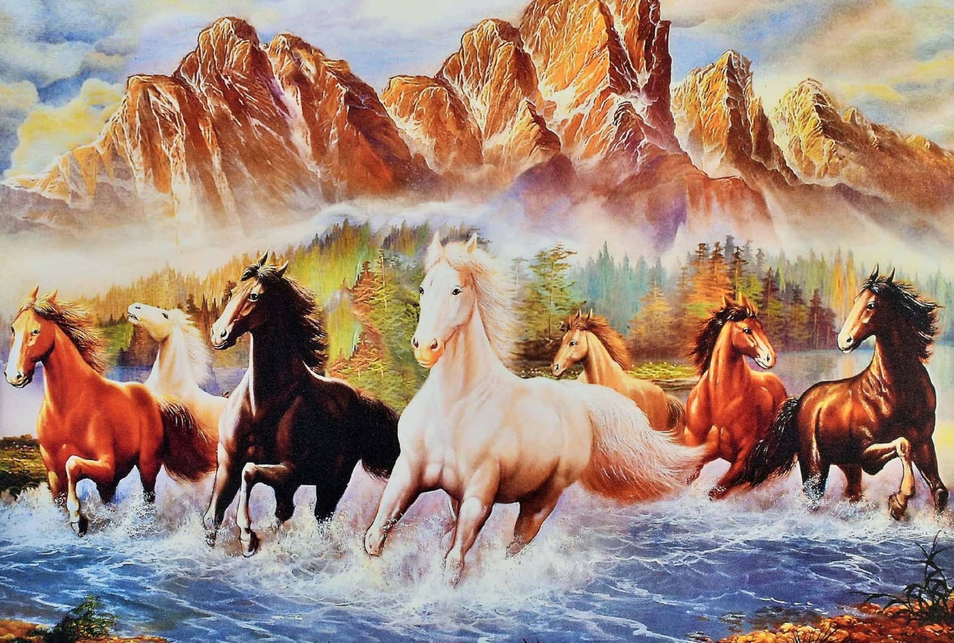 1920x1294 7 Horses Wallpaper for FREE