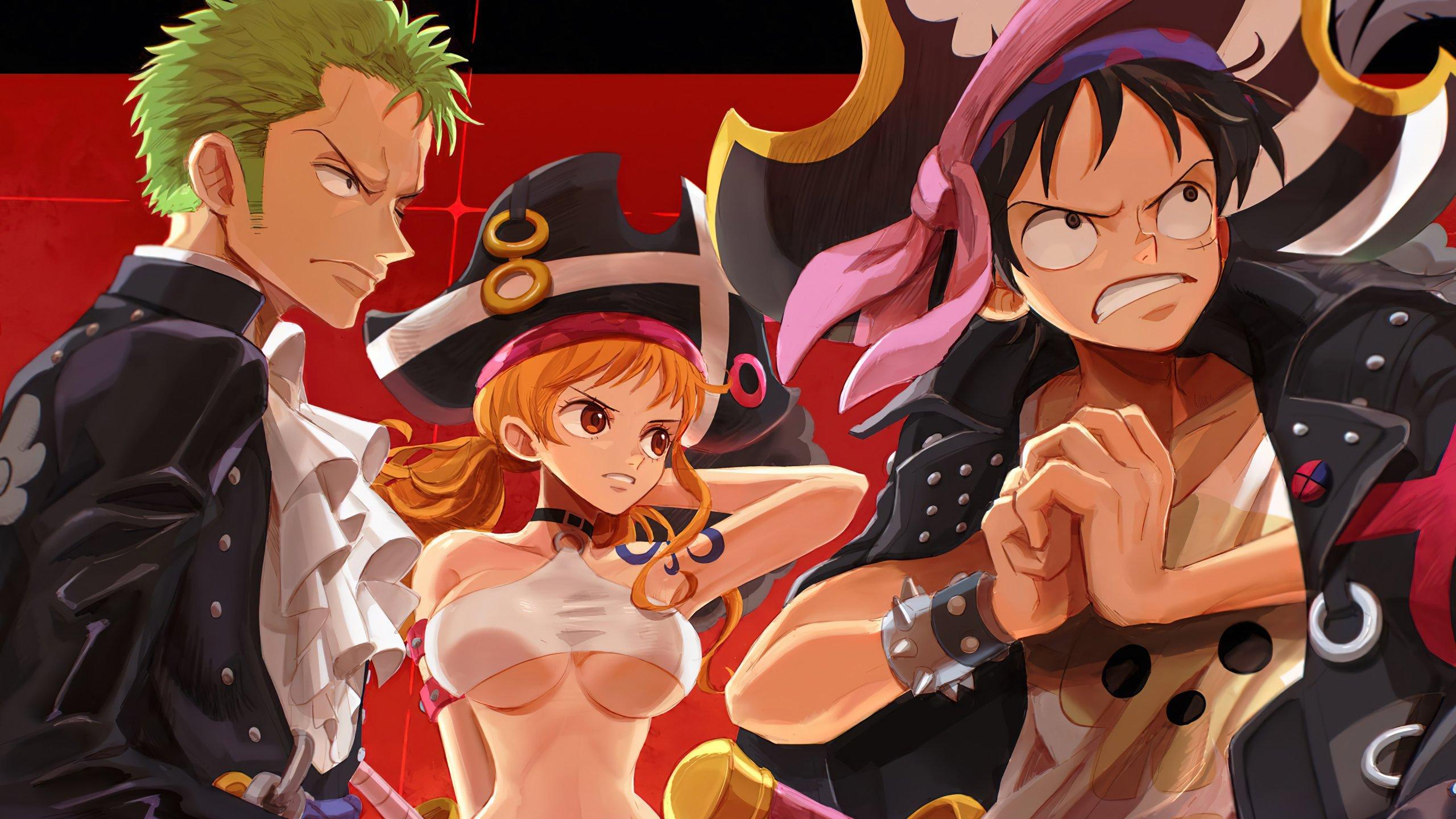 2560x1440 One Piece Red Luffy Zoro Nami Anime Wallpaper 4k Ultra HD