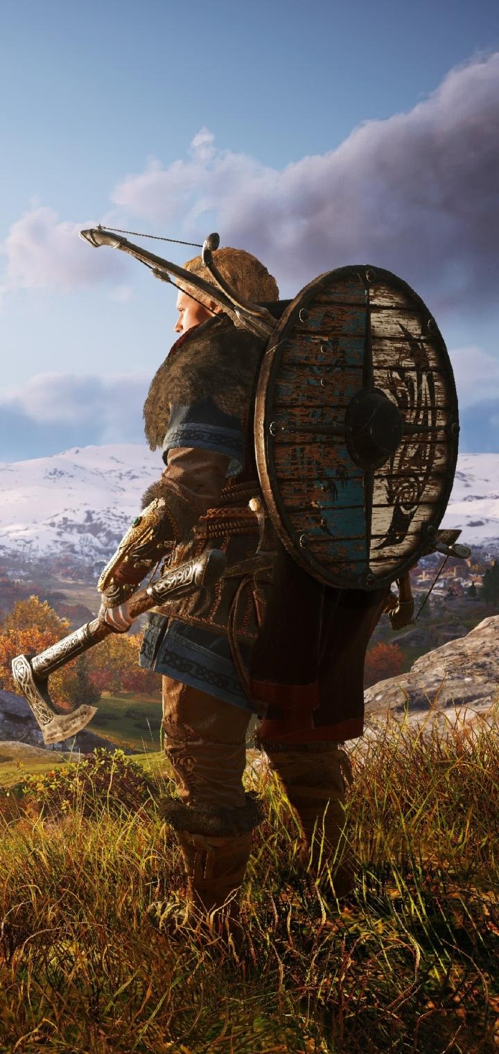 720x1520 Mobile wallpaper: Assassin's Creed, Shield, Warrior, Video Game, Viking, Assassin's Creed Valhalla, 1168996 download the picture for free
