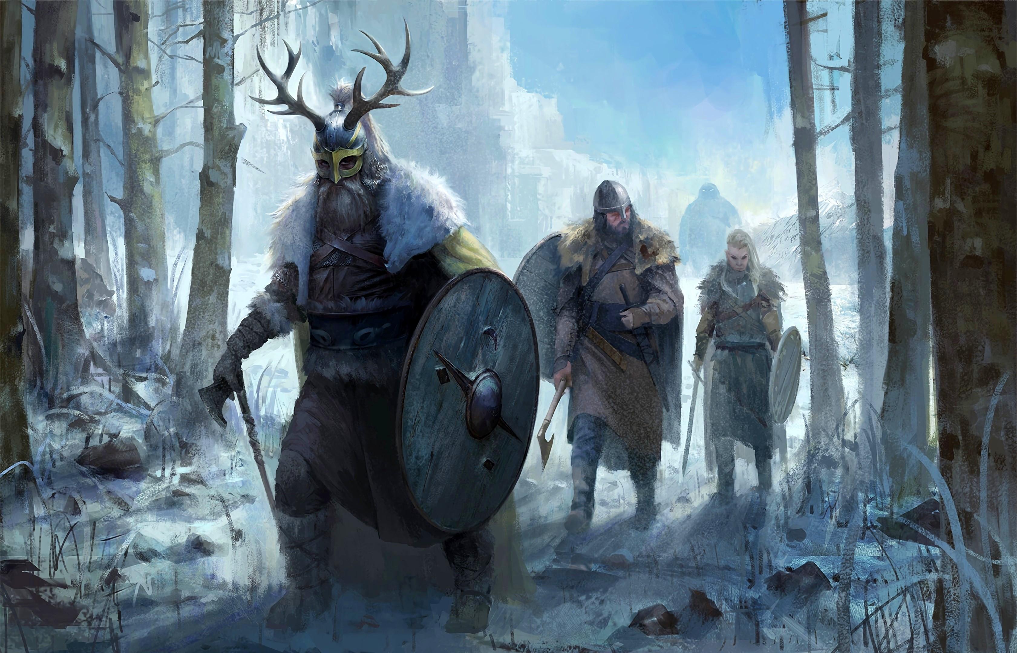 3362x2160 Warriors, Winter, Vikings, Shield, Helmet Gallery HD Wallpaper