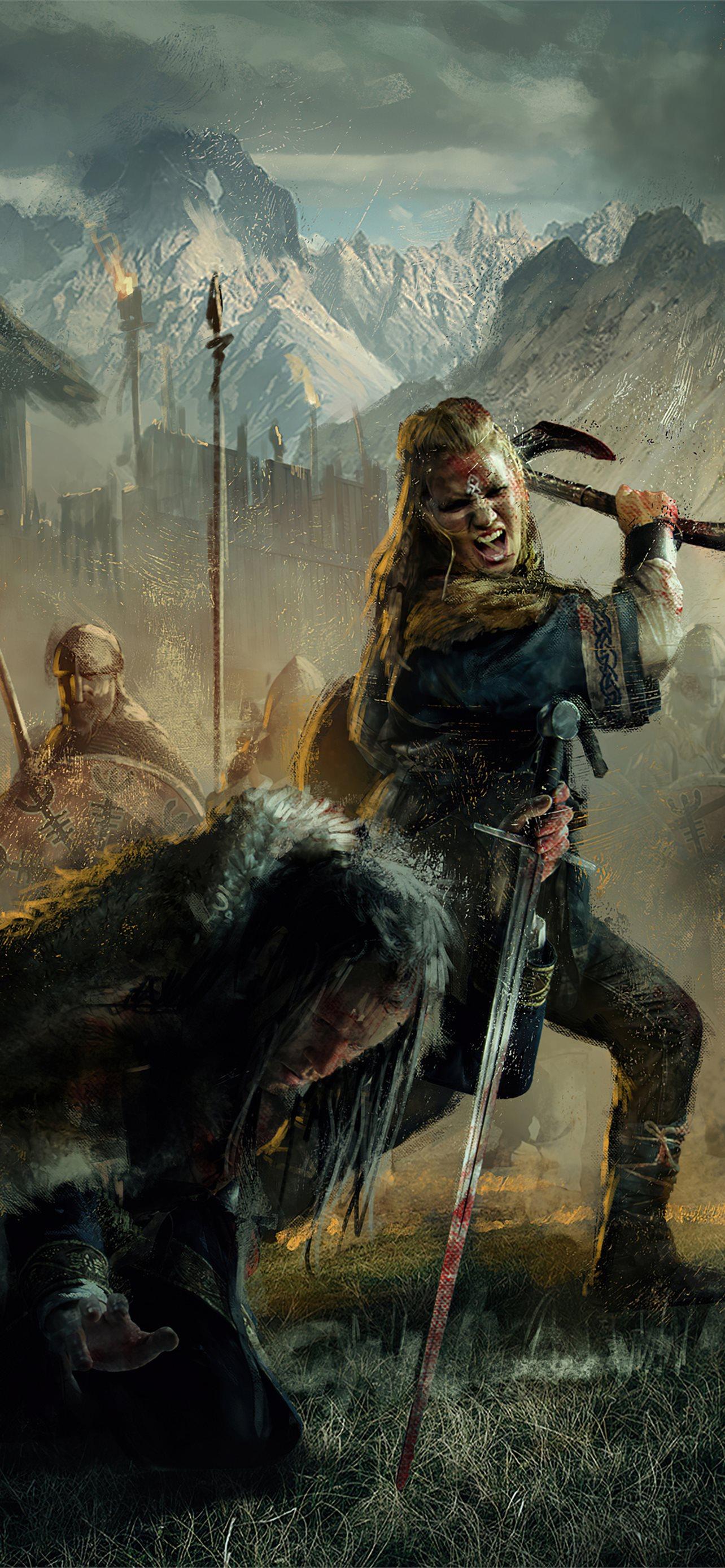 1284x2778 shield maiden assassins creed valhalla 5k iPhone 12 Wallpaper Free Download