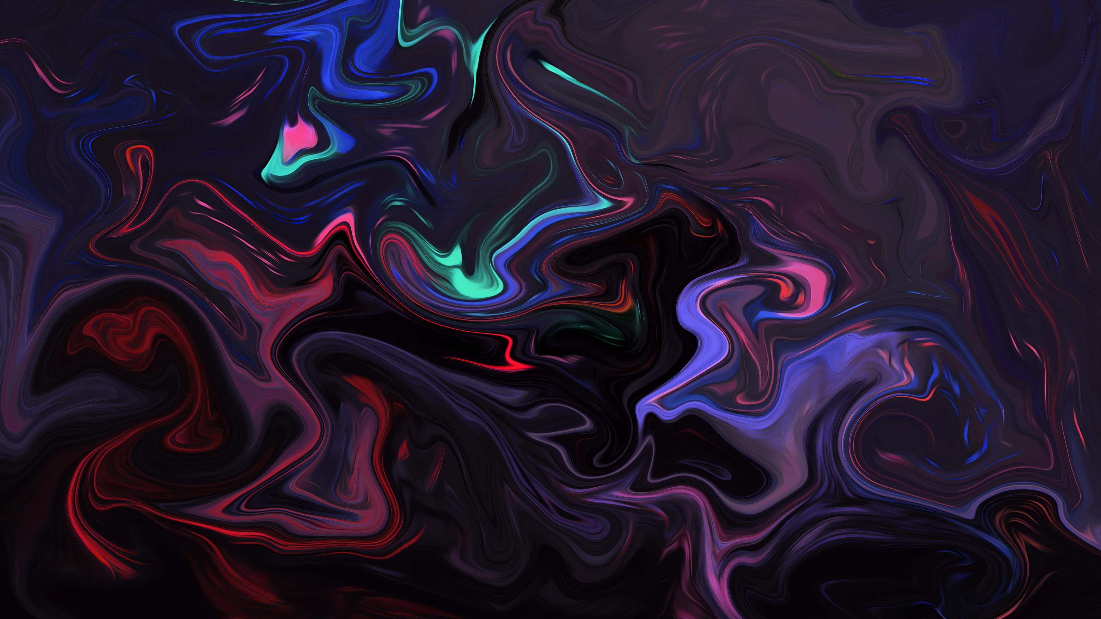 3840x2160 Abstract Fluid Liquid Artwork Colorful Shapes Dark Wallpaper:3840x2160