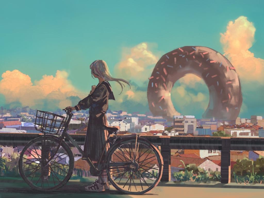 1024x768 Wallpaper 4k Anime Original Bike City Long Hair Artwork Wallpaper