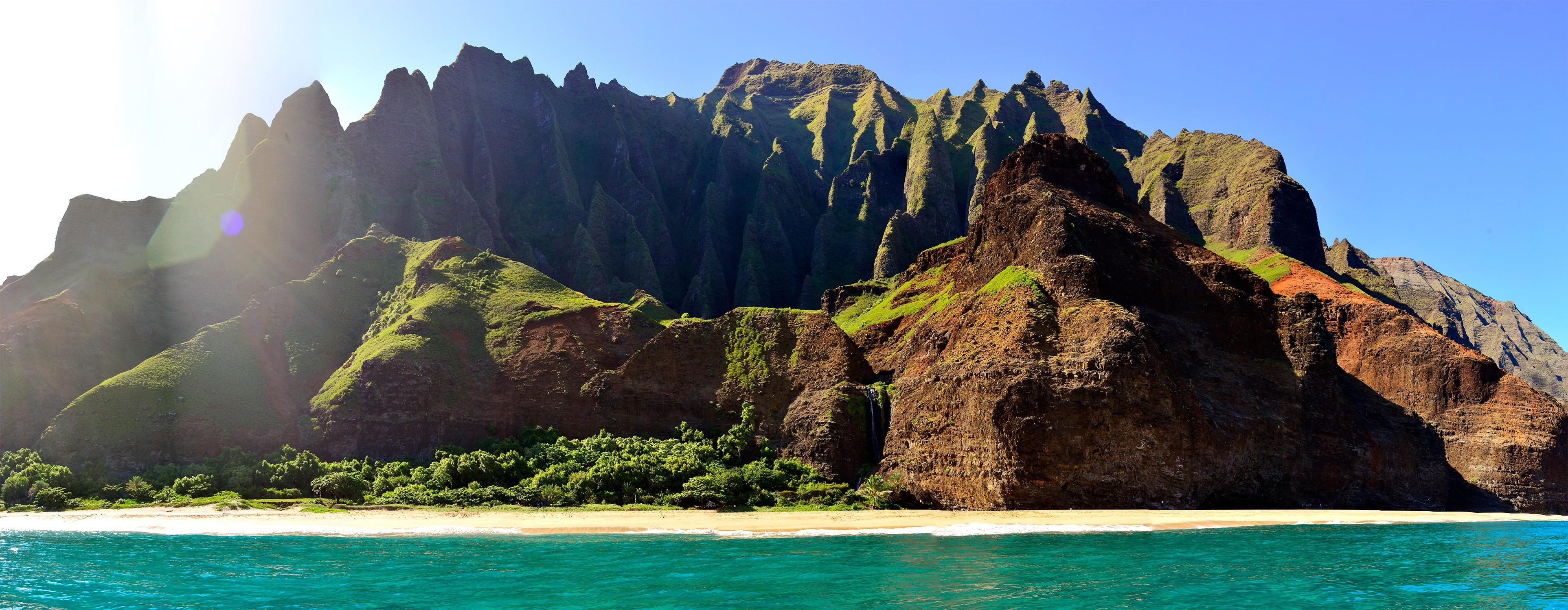 3851x1500 Hawaii, landscape, island, nature Gallery HD Wallpaper
