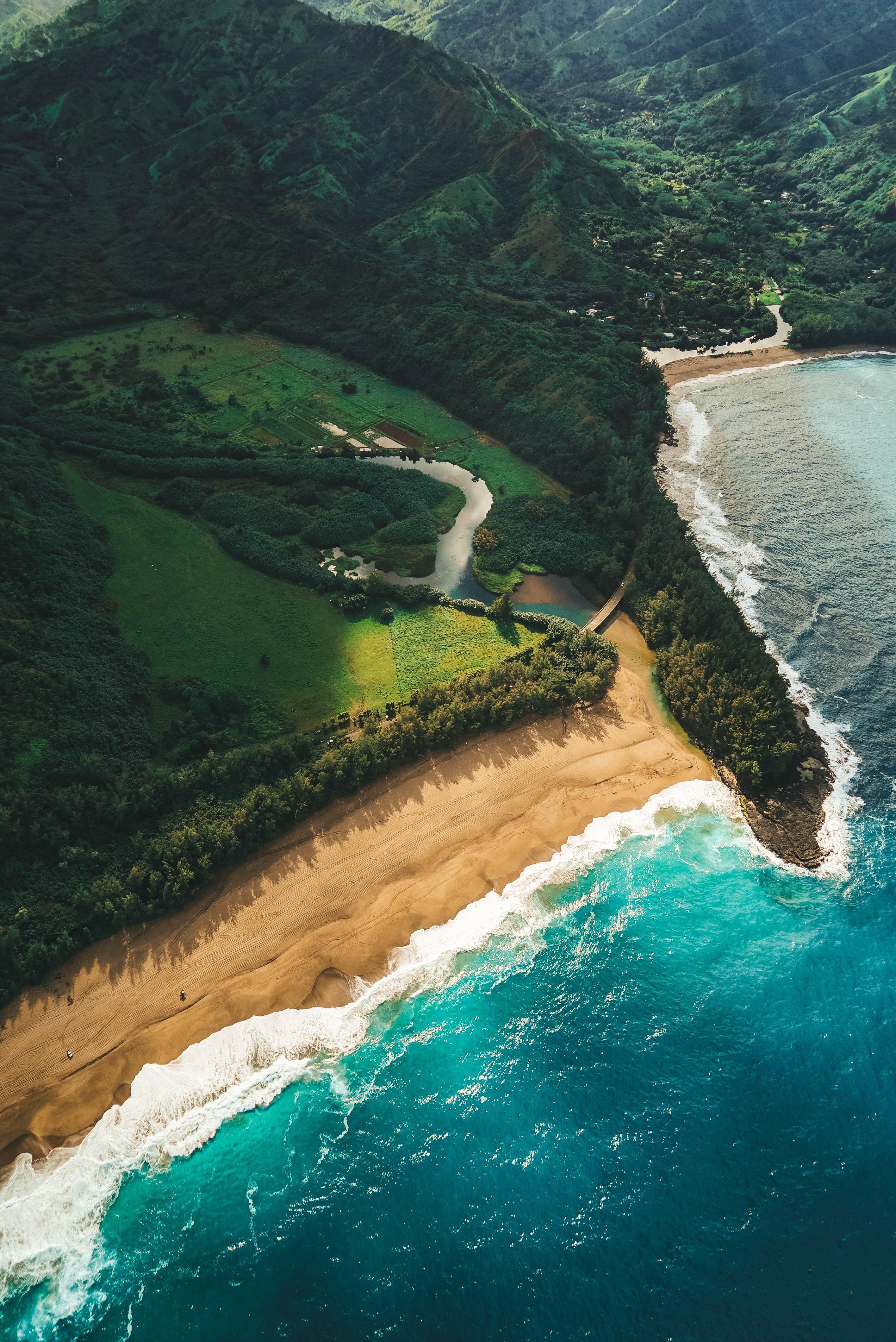 2832x4240 Mobile wallpaper: Beach, Hawaii, Nature, Ocean, Kauai, View From Above, 70068 download the picture for free
