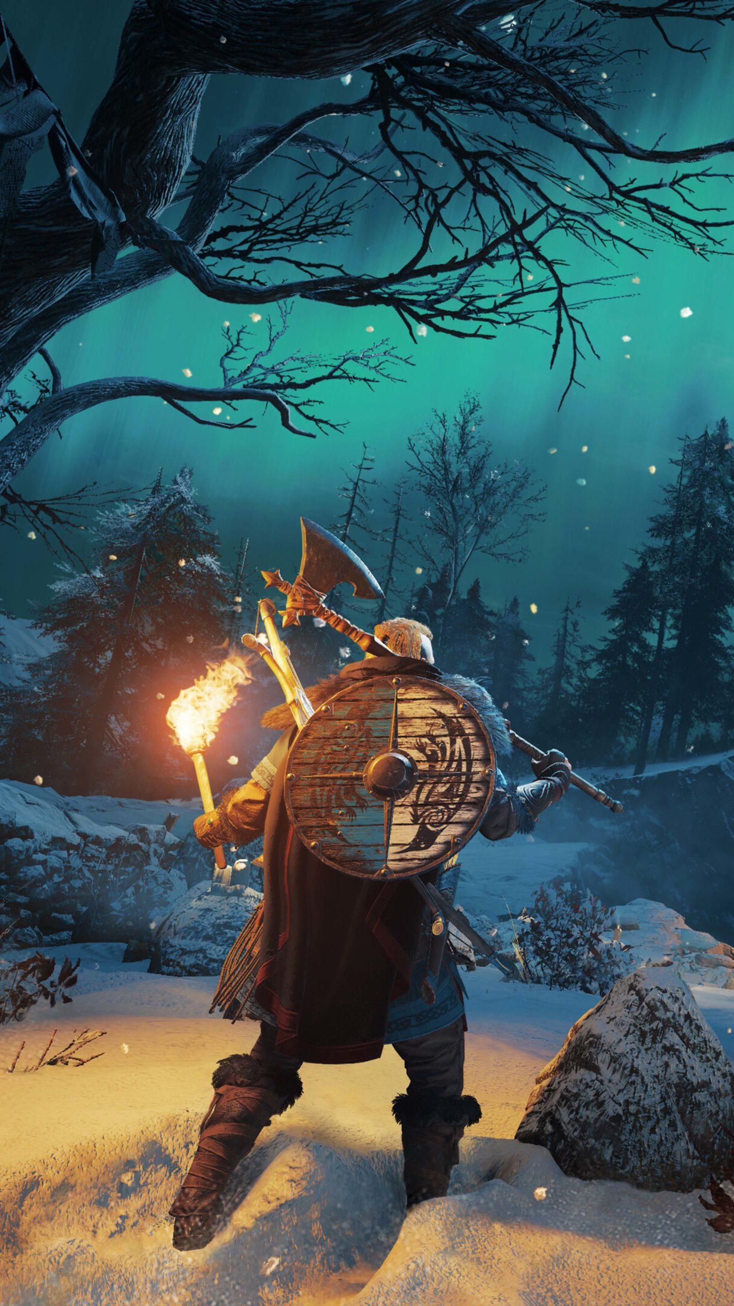 1440x2560 Assassin's Creed Valhalla Torch Fire Gameplay 4K Ultra HD Mobile Wallpaper