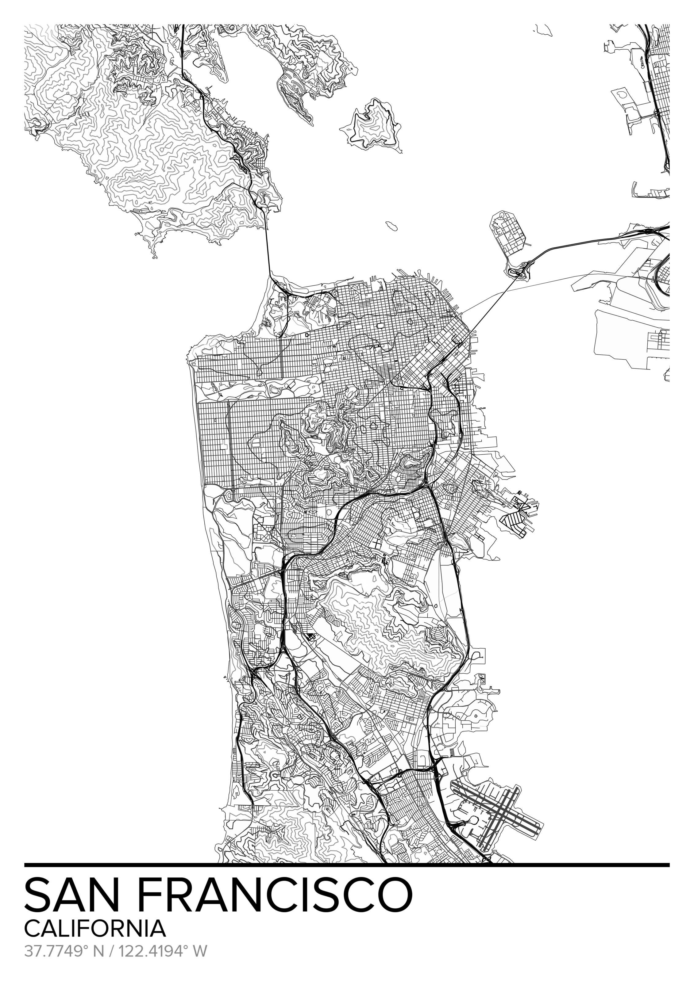 2262x3200 Map Of San Francisco California Wall Mural