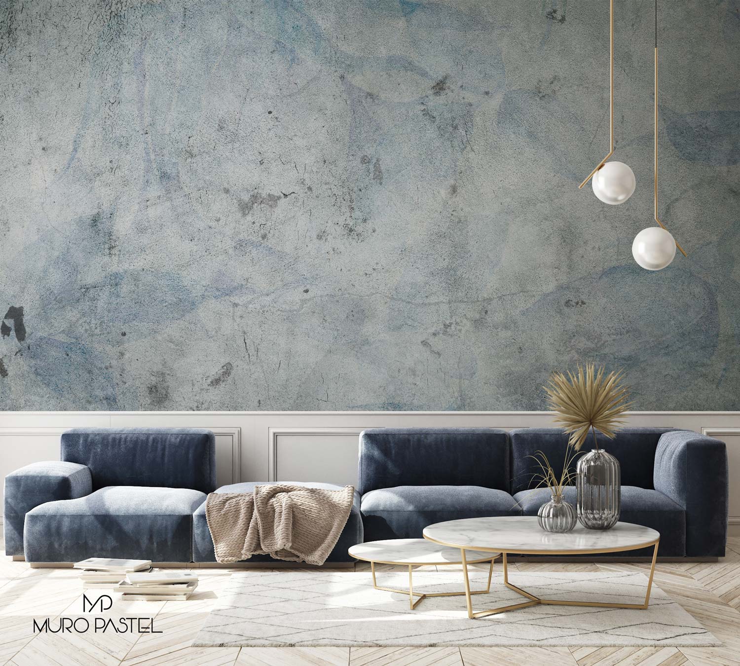1500x1350 Grunge Blue Wallpaper/ Concrete Appearance/ Grey