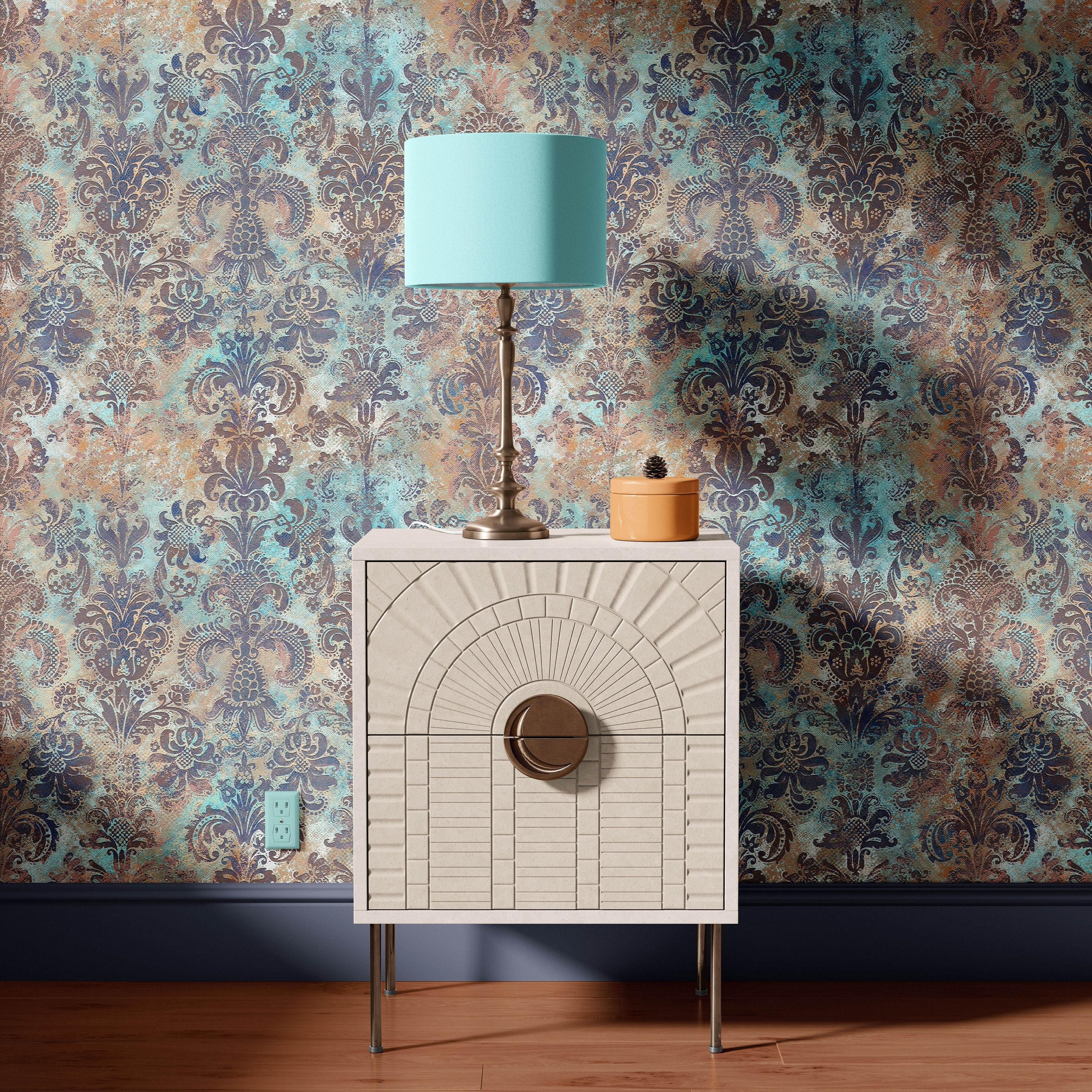 3000x3000 Grunge Damask Wallpaper Sky Blue Sand Brown Indigo REMOVABLE