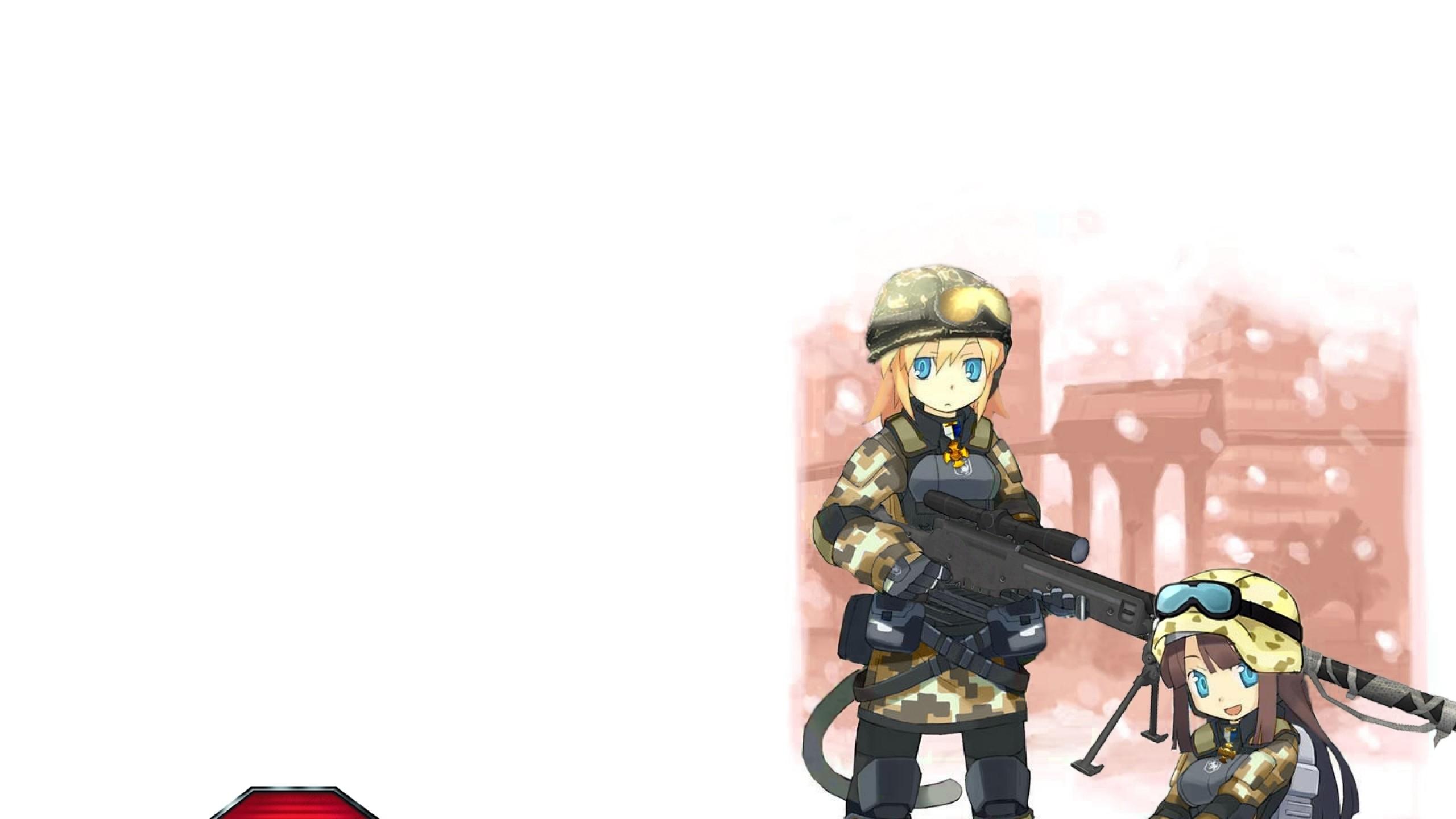 2560x1440 Wallpaper battlefield anime, girls, balls, gun
