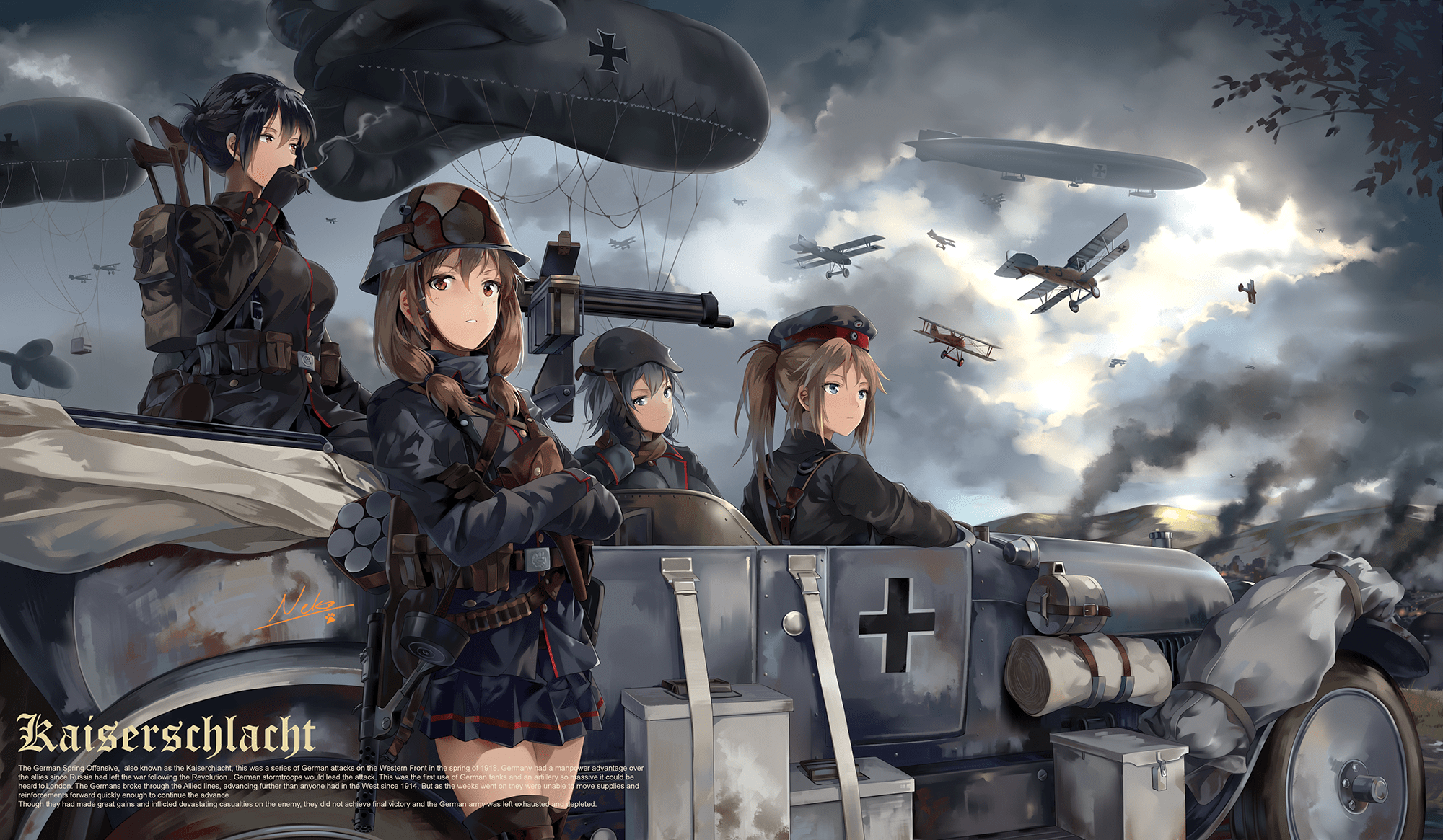 2000x1165 Anime Anime Girls Girls With Guns World War Gun German Army Military NEKO Yanshoujie Battlefield 1 Wallpaper:2000x1165