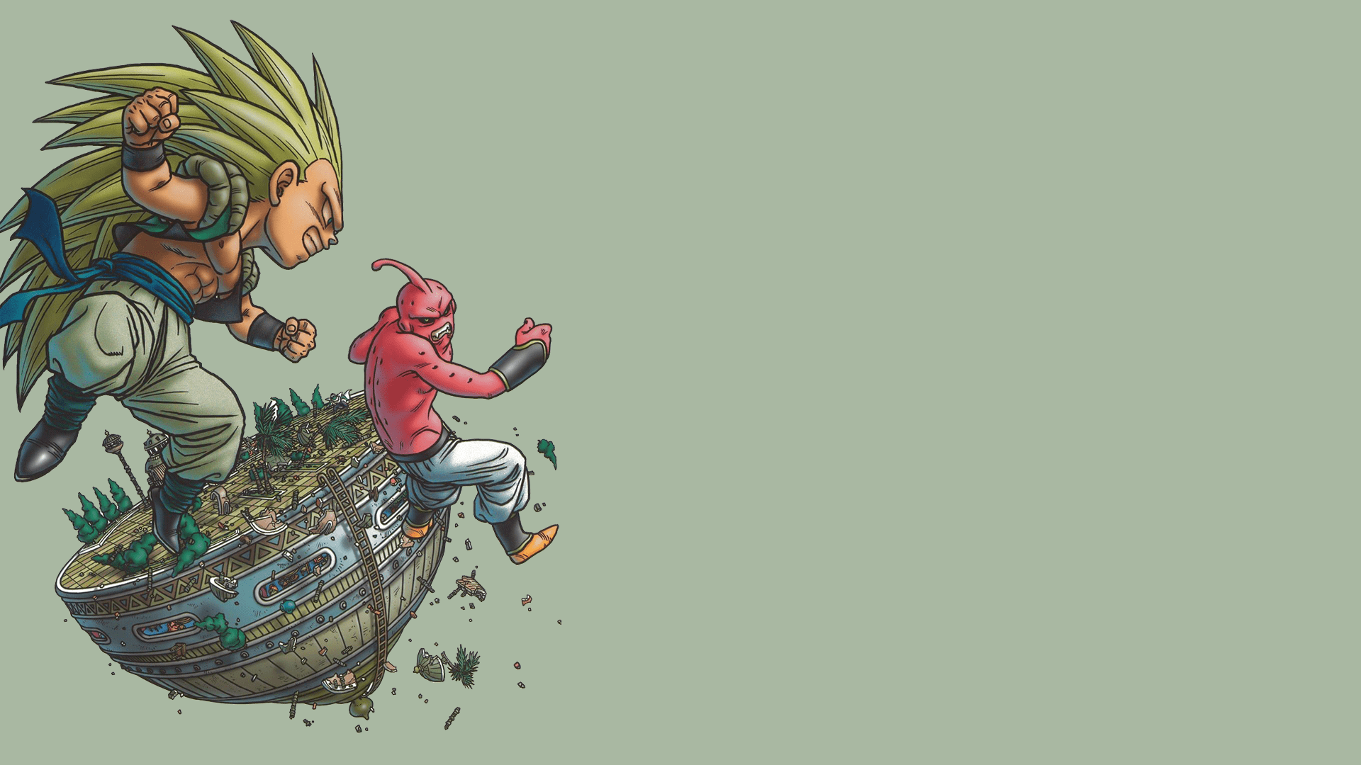 1920x1080 Majin Buu, simple background, artwork, Dragon Ball Z, Dragon Ball, Gotenks Gallery HD Wallpaper