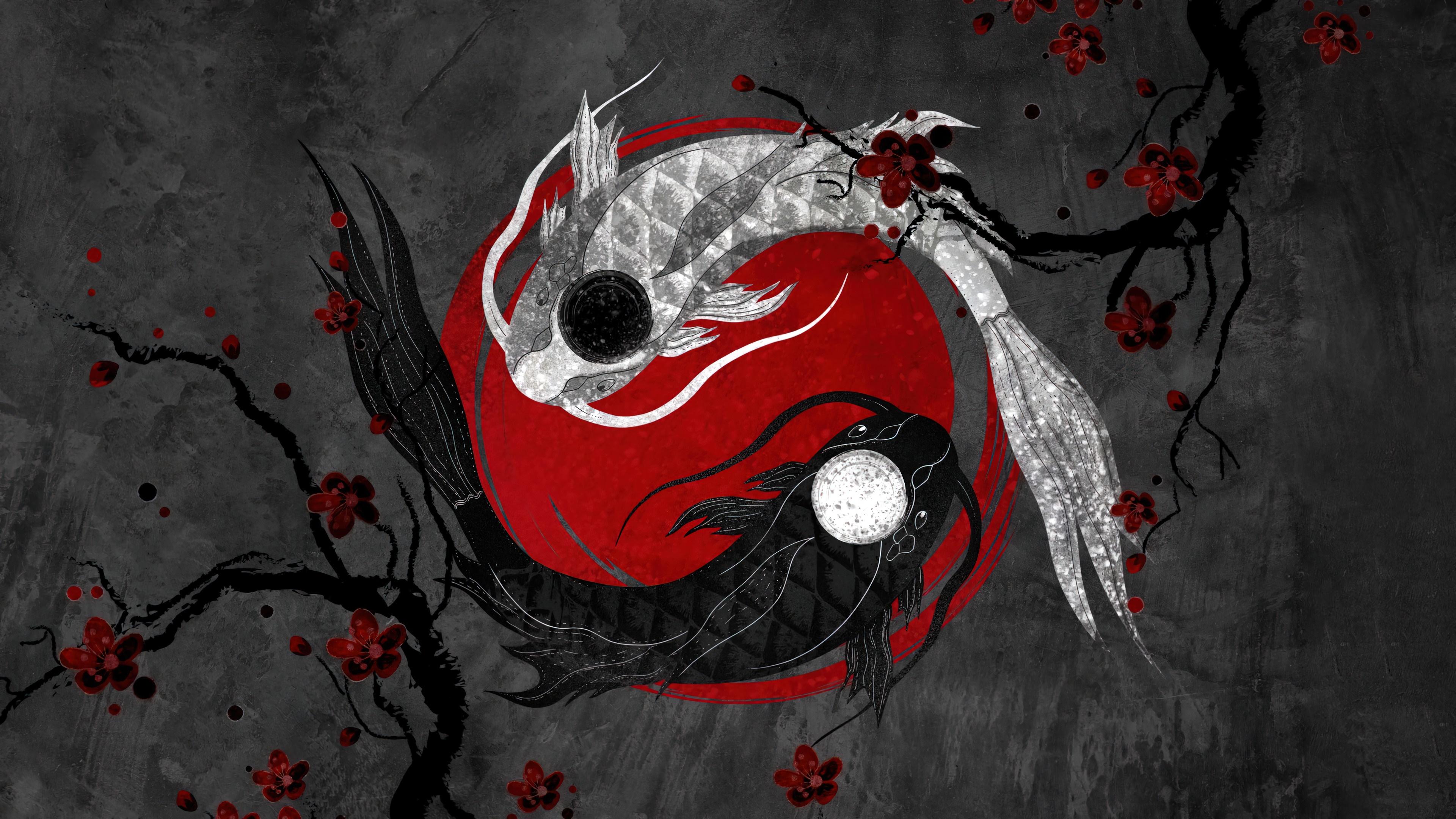 3840x2160 wallpaper, yin, yang, koi, 4k, HD Gallery HD Wallpaper