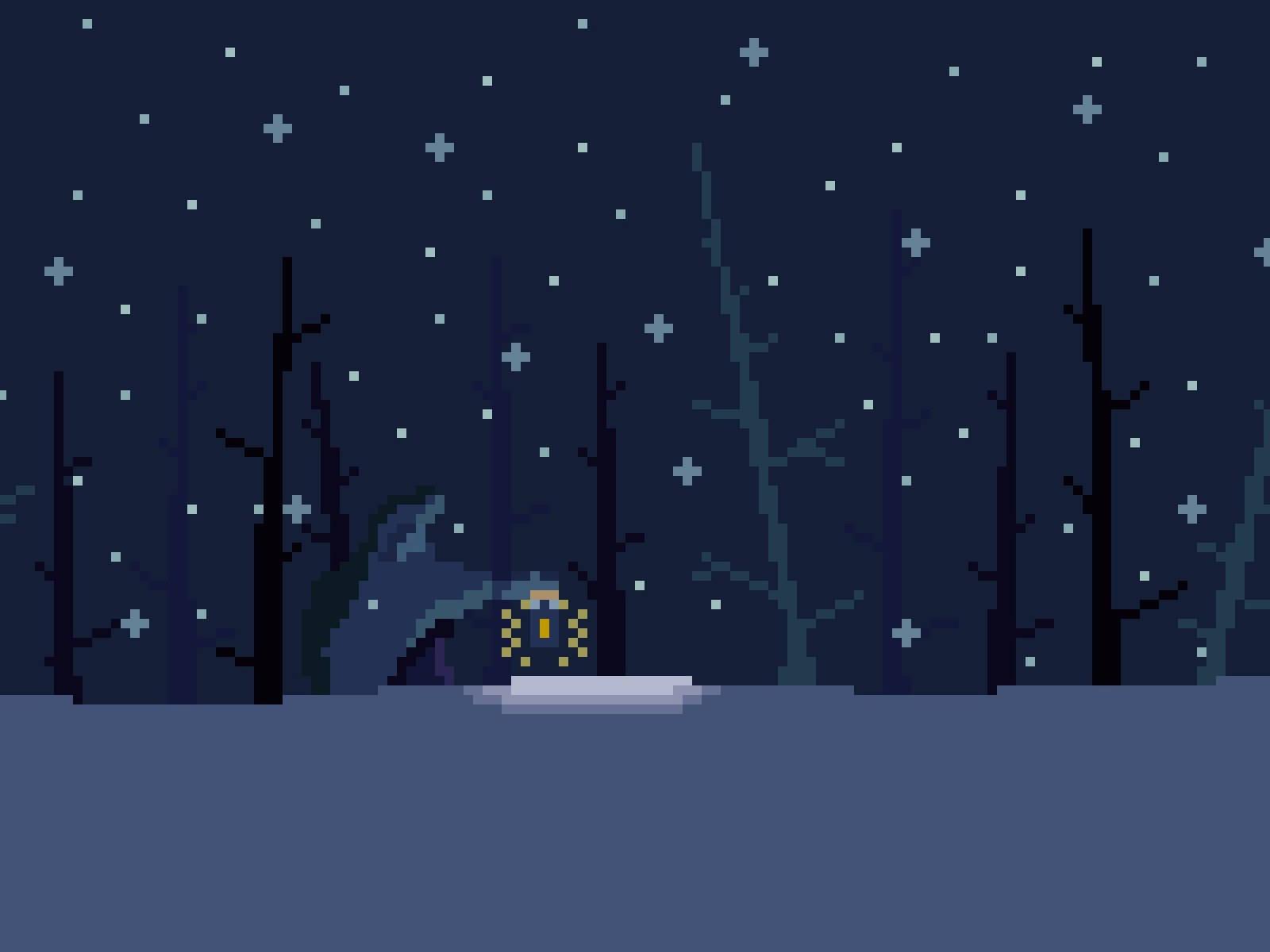 1600x1200 Download Snowy Night In Forest Aesthetic Pixel Art Wallpaper
