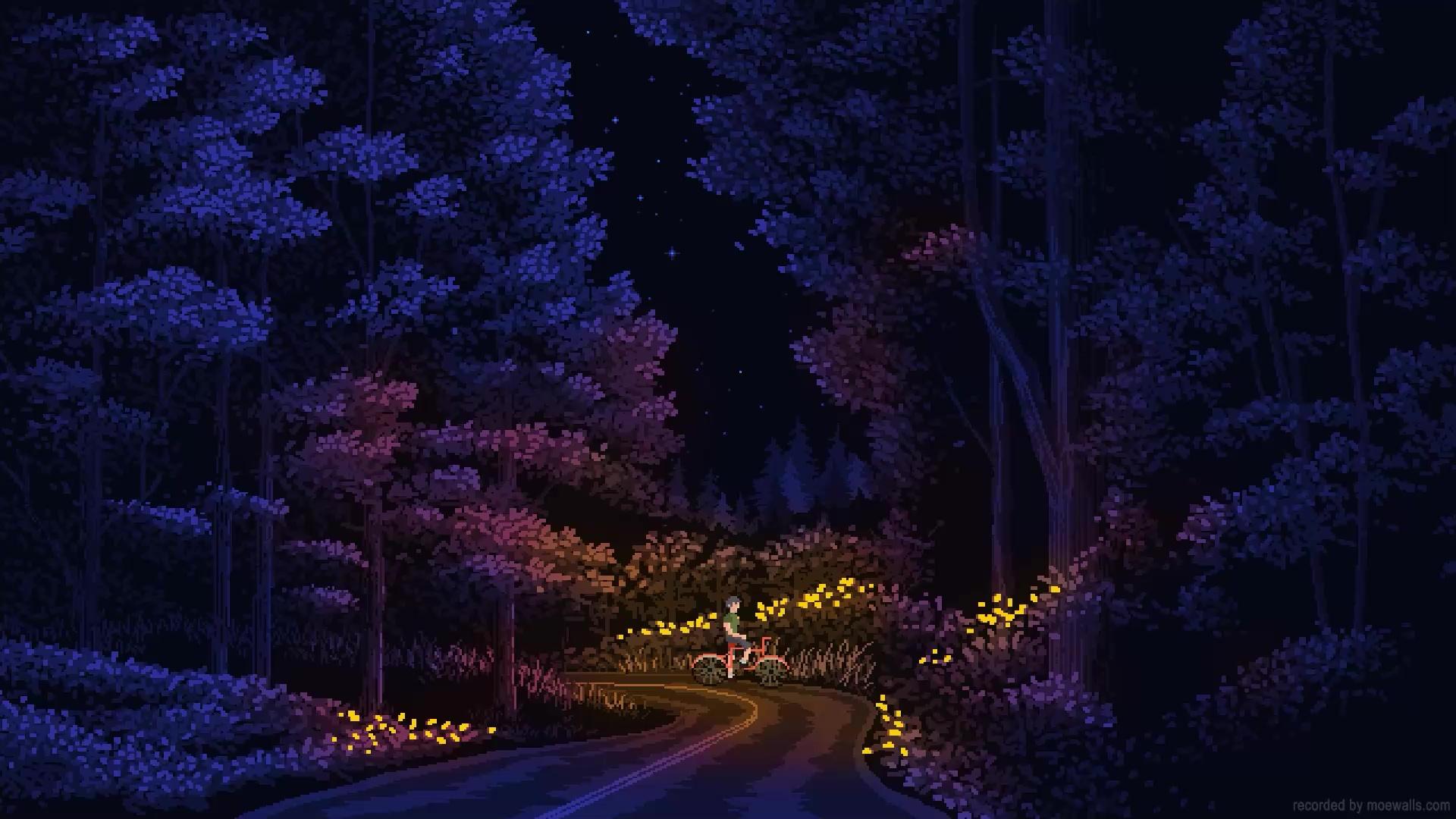 1920x1080 Boy Riding Bicycle At Night In The Forest Pixel Live Wallpaper