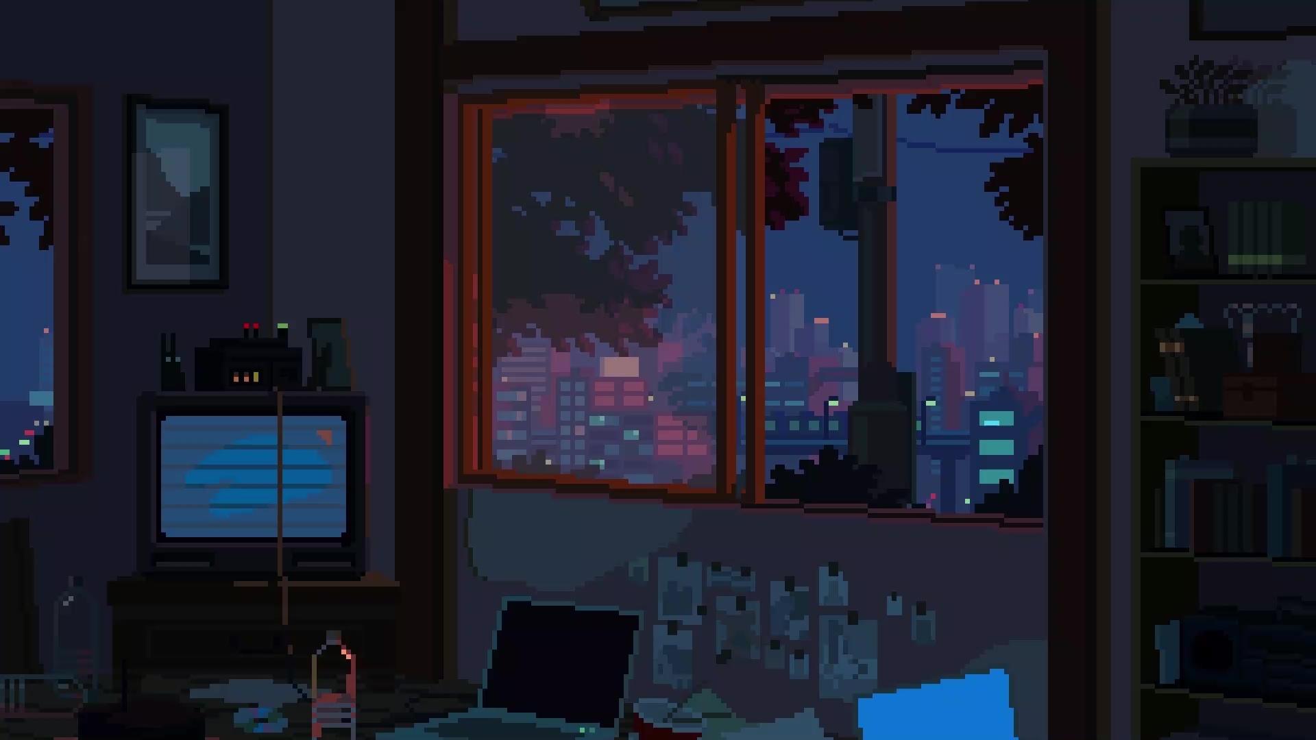 1920x1080 Pixel Night Room Live Wallpaper