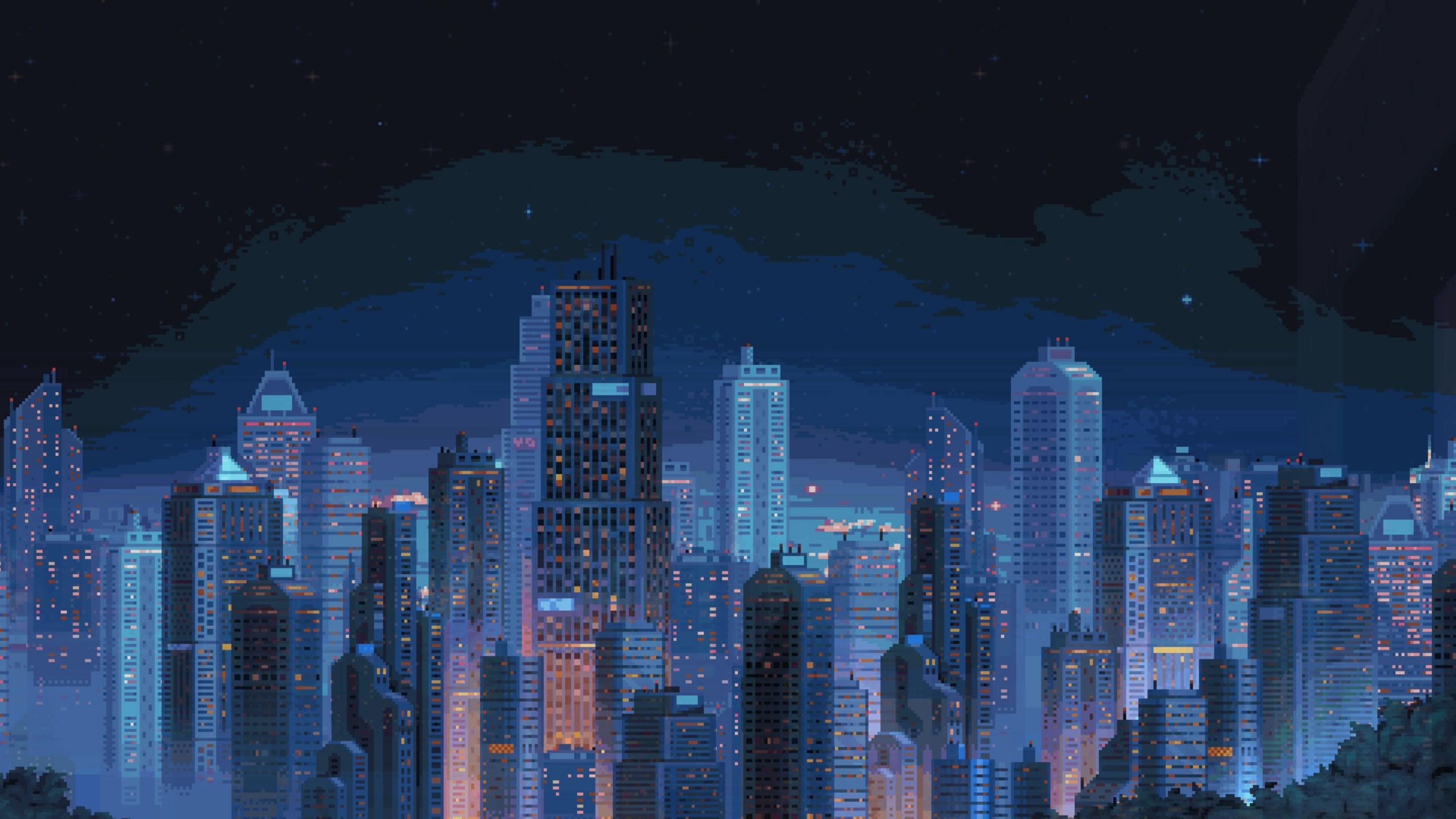 3840x2160 Pixel Night City ( 3840x2160)