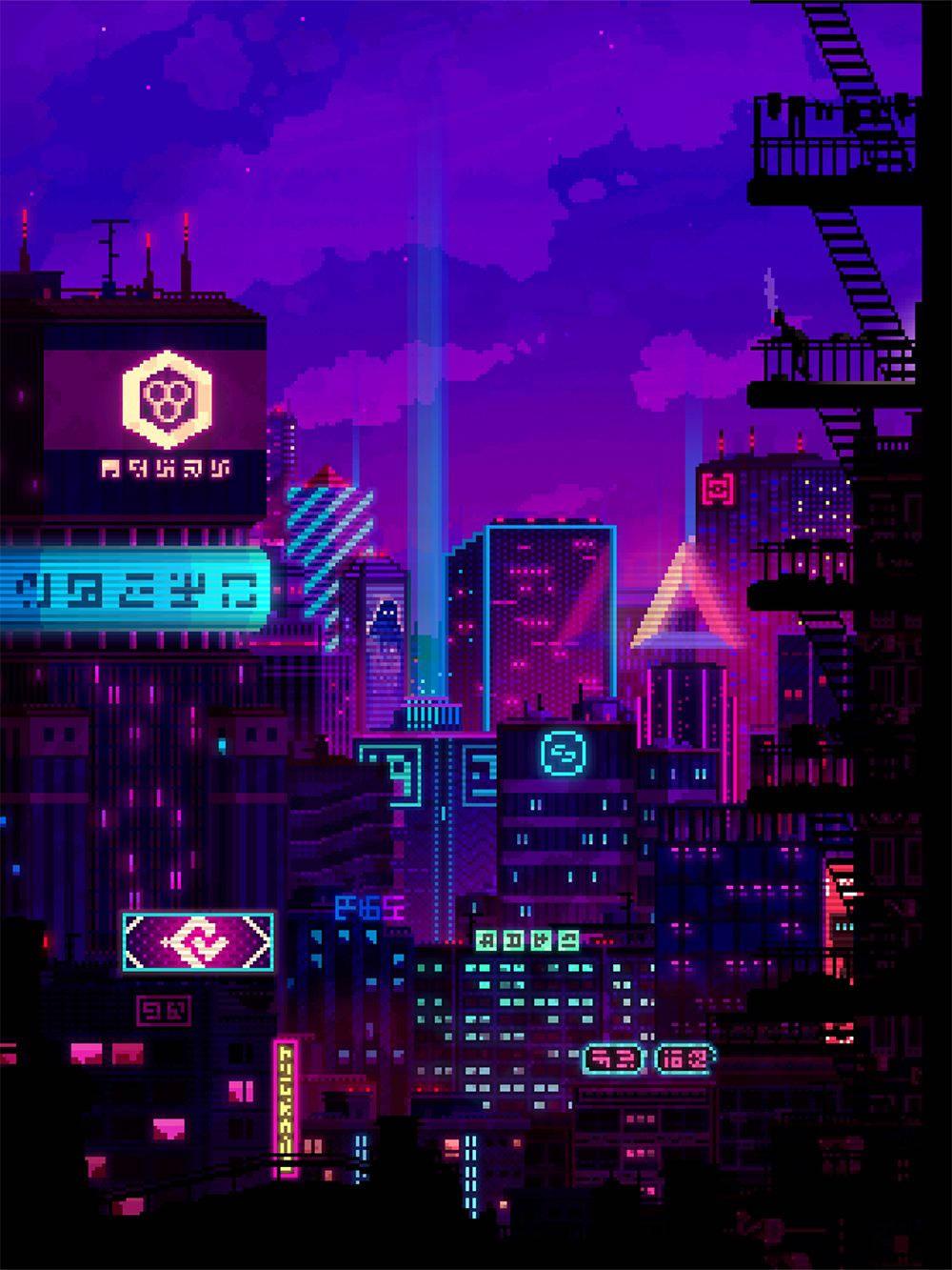 1000x1333 Download iPhone Home Screen City Night Pixel Wallpaper