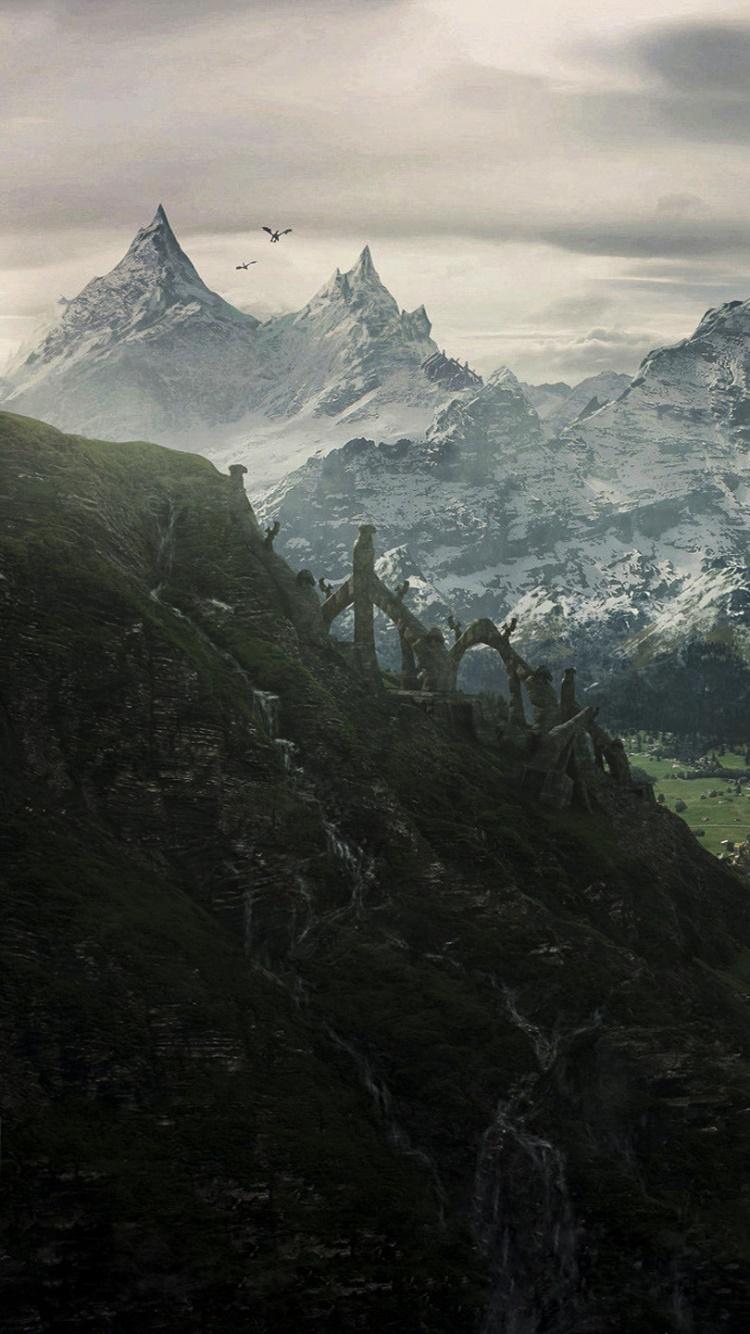 750x1334 Wallpaper / Video Game The Elder Scrolls V: Skyrim Phone Wallpaper, Dragon, Castle, Mountain, Skyrim, Ruin, 750x1334 free download