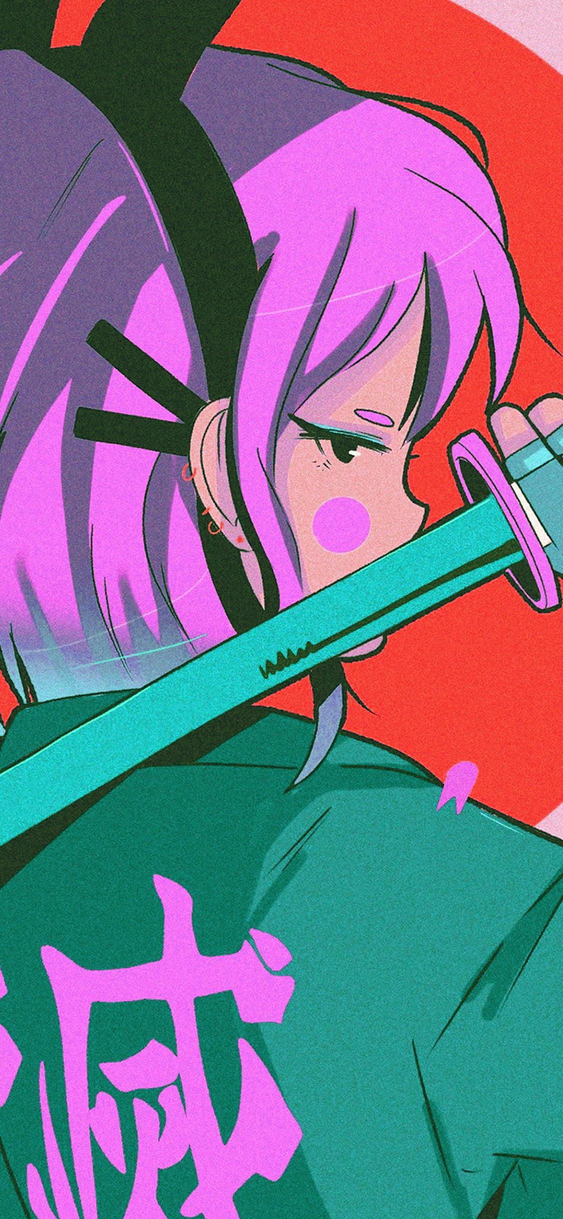 1125x2436 iPhone X wallpaper. art japan girl illust sword red