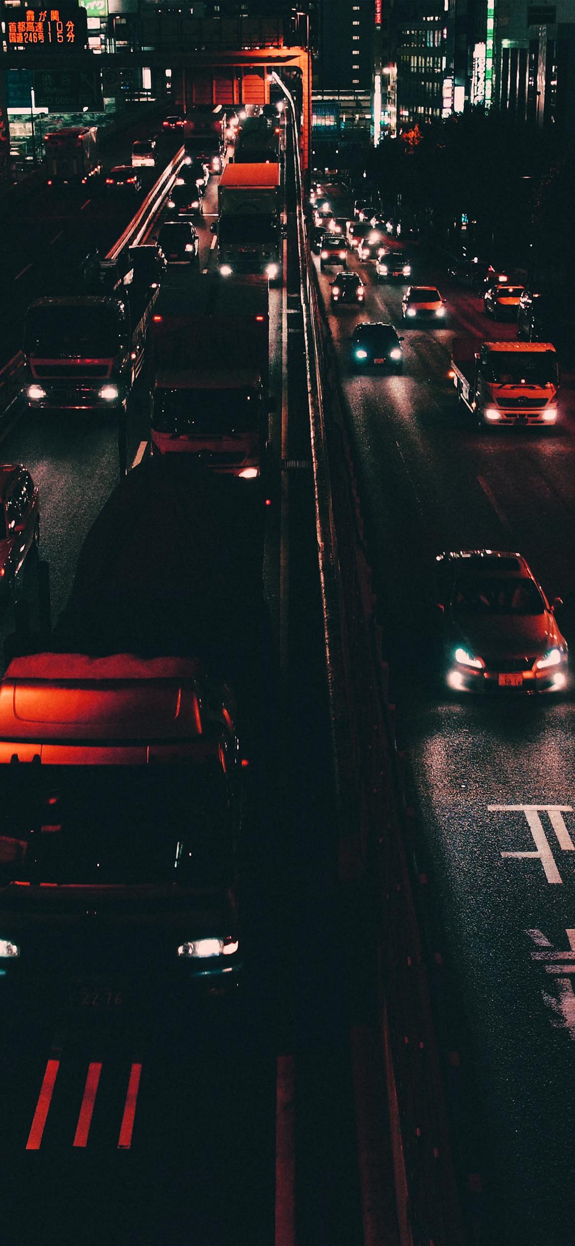 1125x2436 iPhone X wallpaper. street car japan night orange